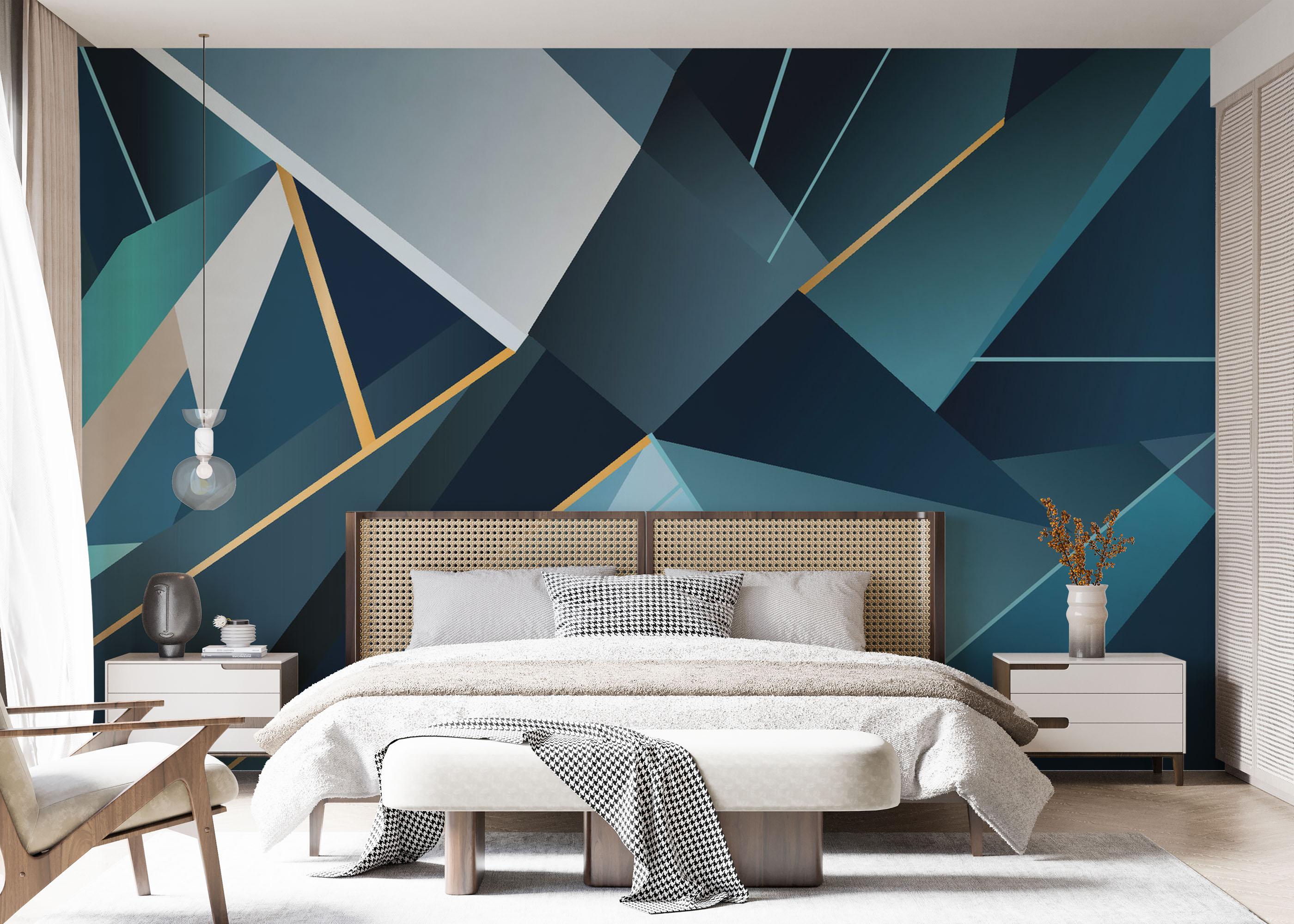 Fototapete Blue Triangle Art mockup 7