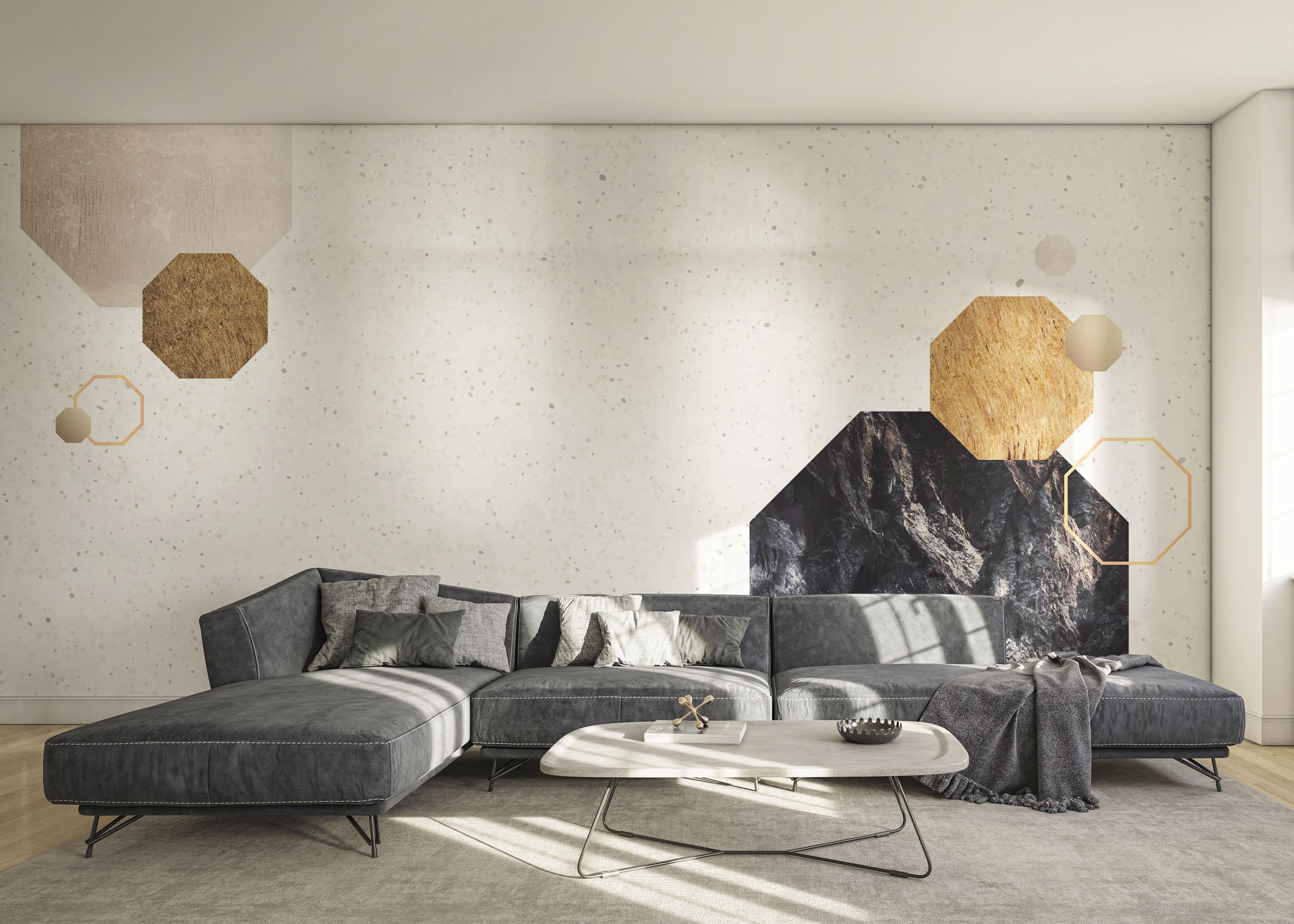 Fototapete Black Rock Hexagon mockup 0