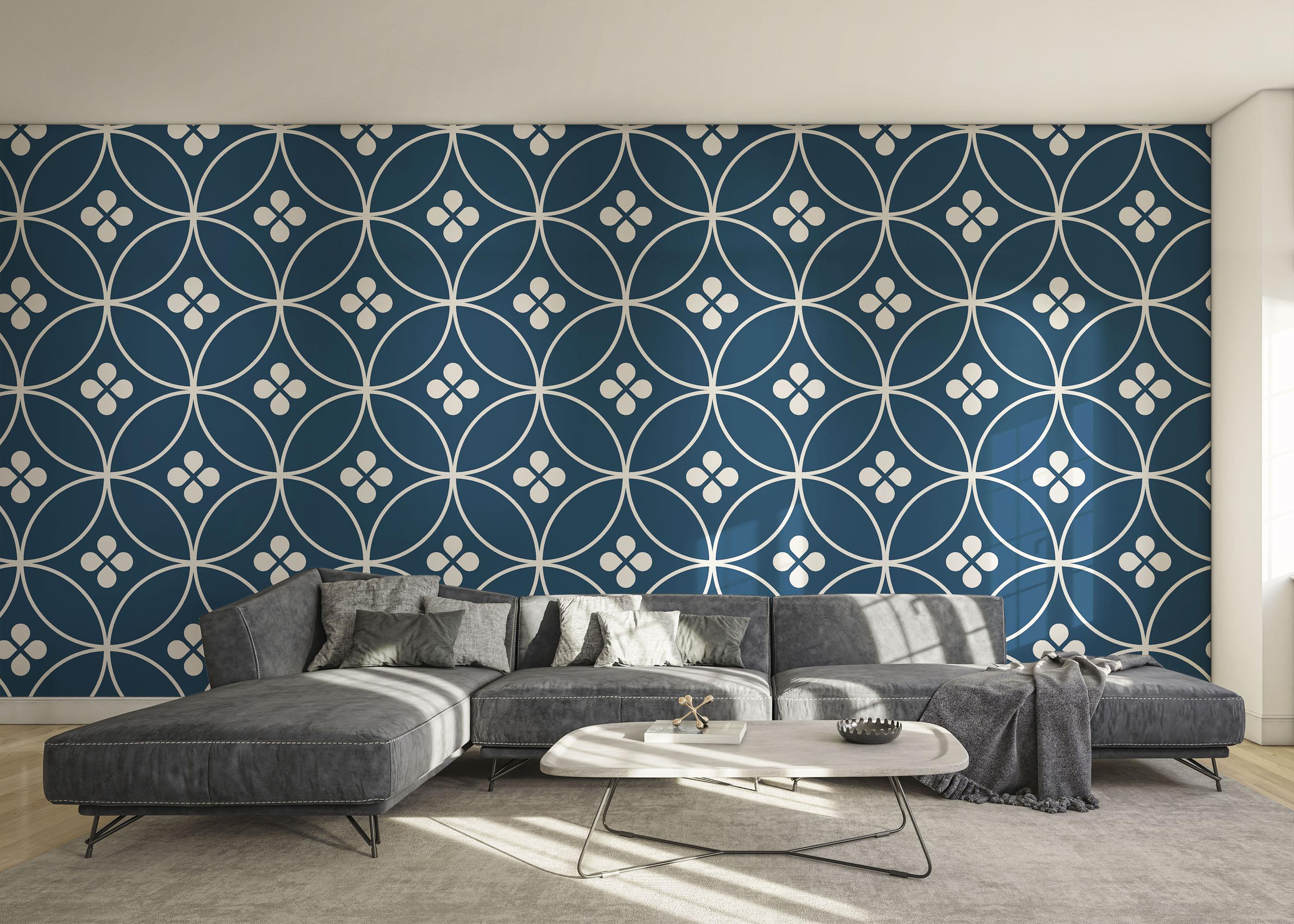 Fototapete Blue Circle Flower mockup 0