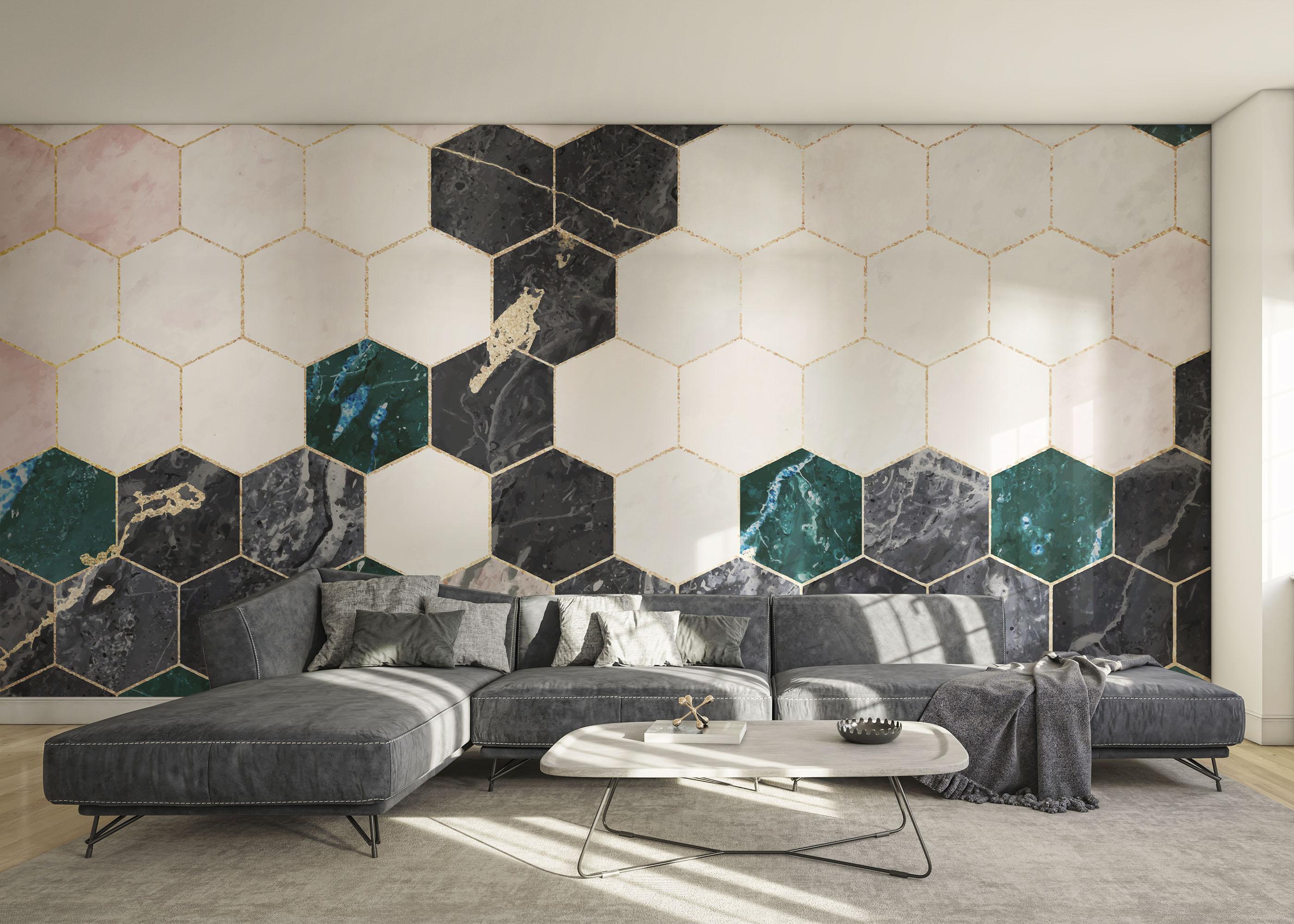 Fototapete Hexagonal Marble Art mockup 0