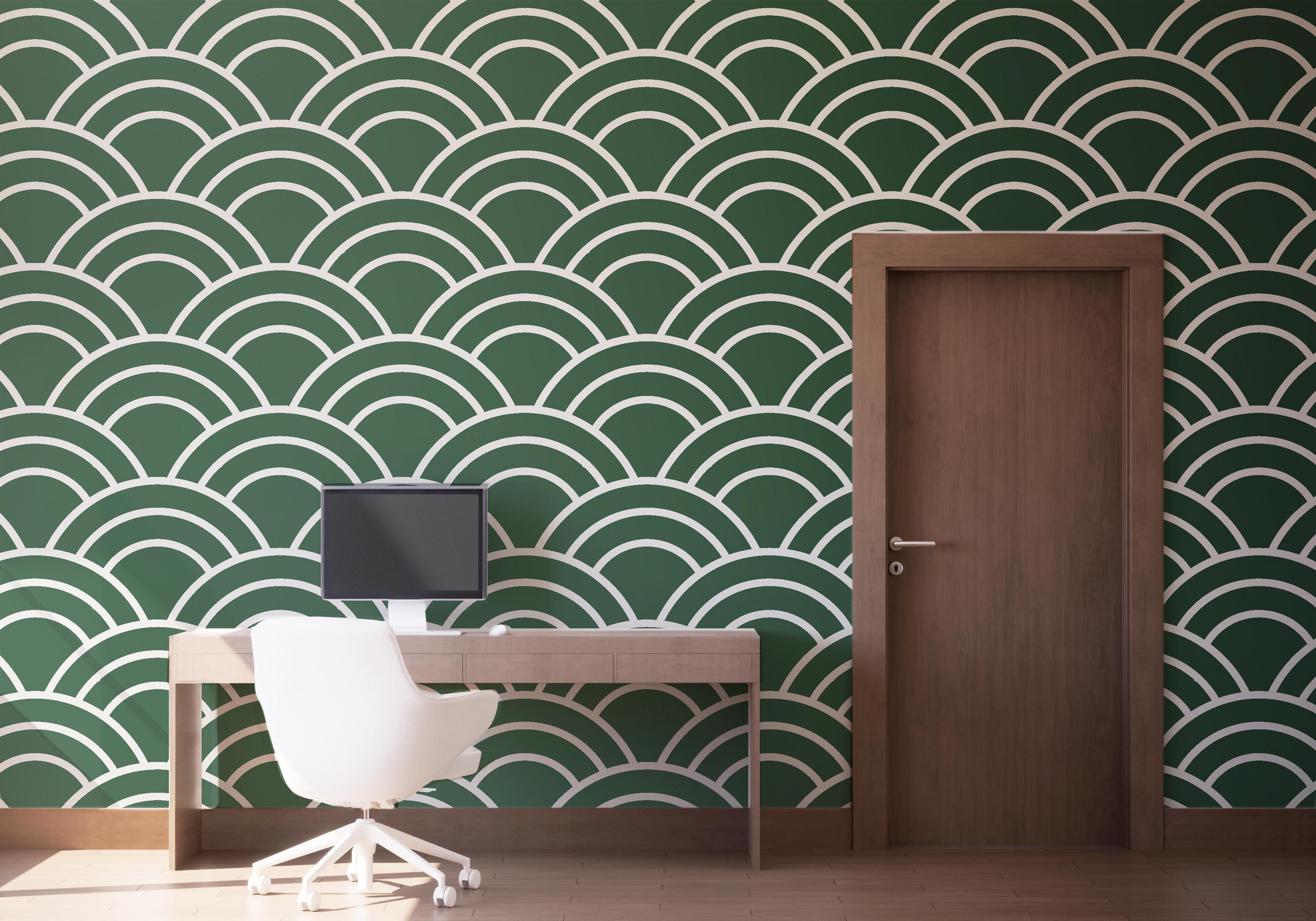 Fototapete Green Semicircle Pattern mockup 1