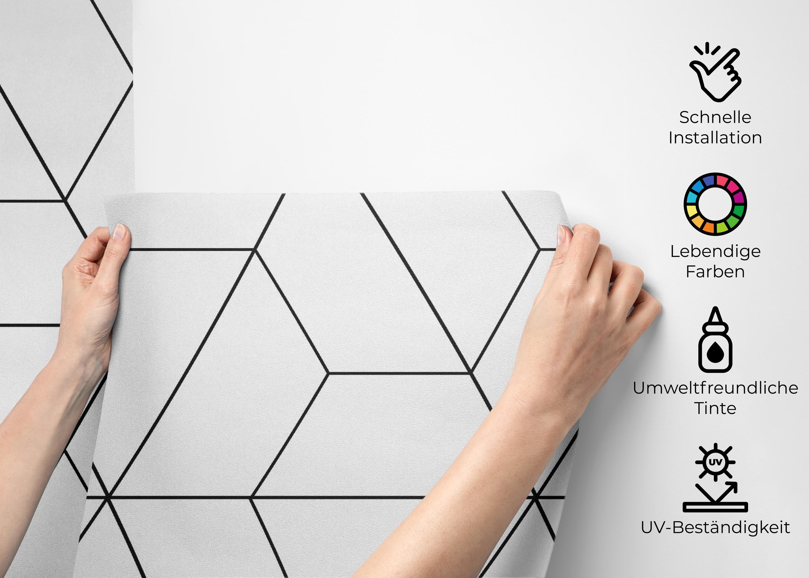 Fototapete Hexagonal Black Line mockup 2