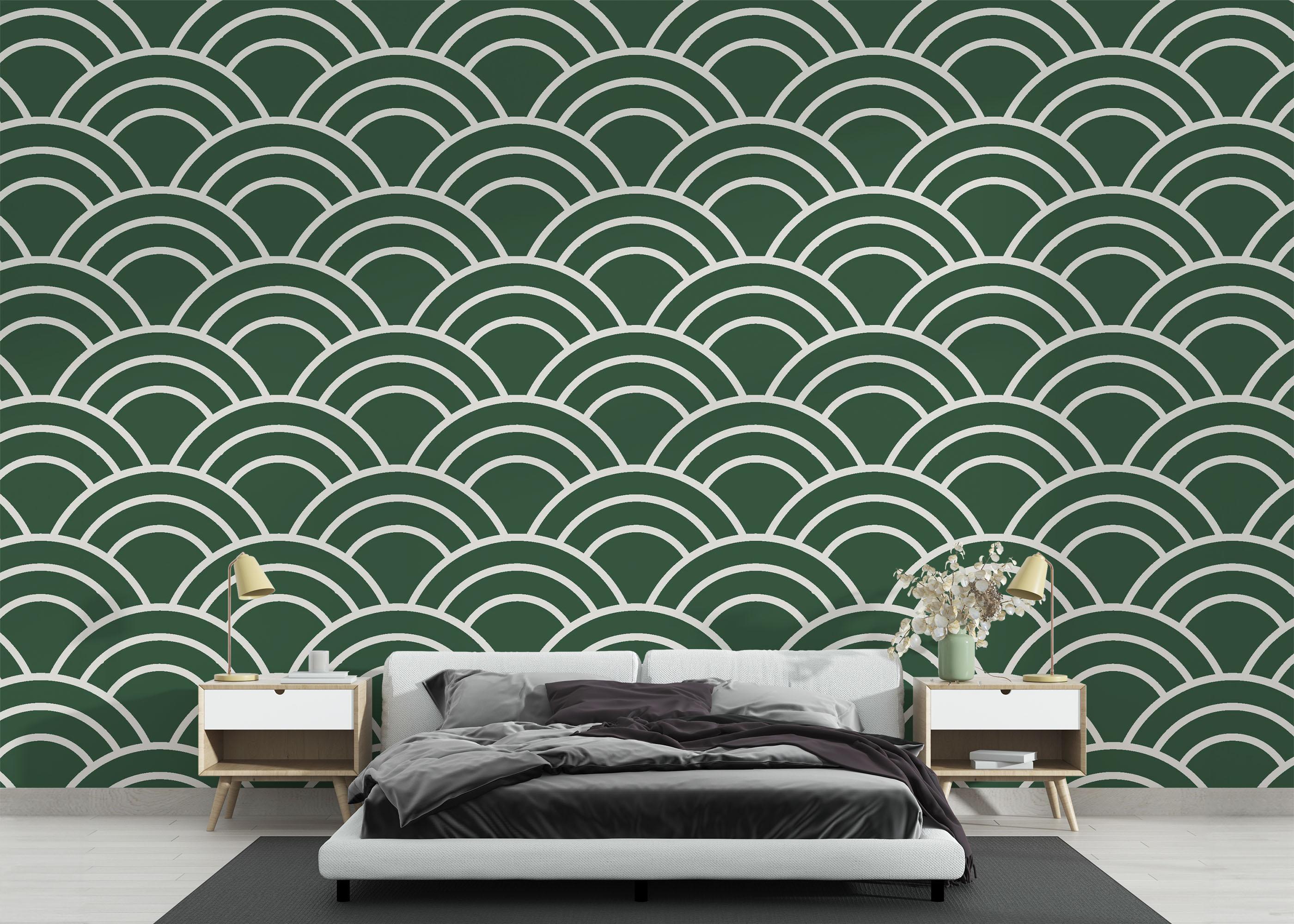 Fototapete Green Semicircle Pattern mockup 3