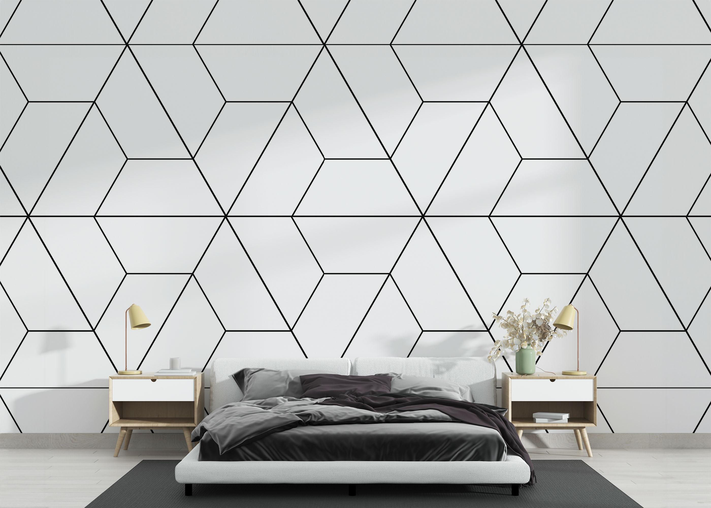 Fototapete Hexagonal Black Line mockup 3