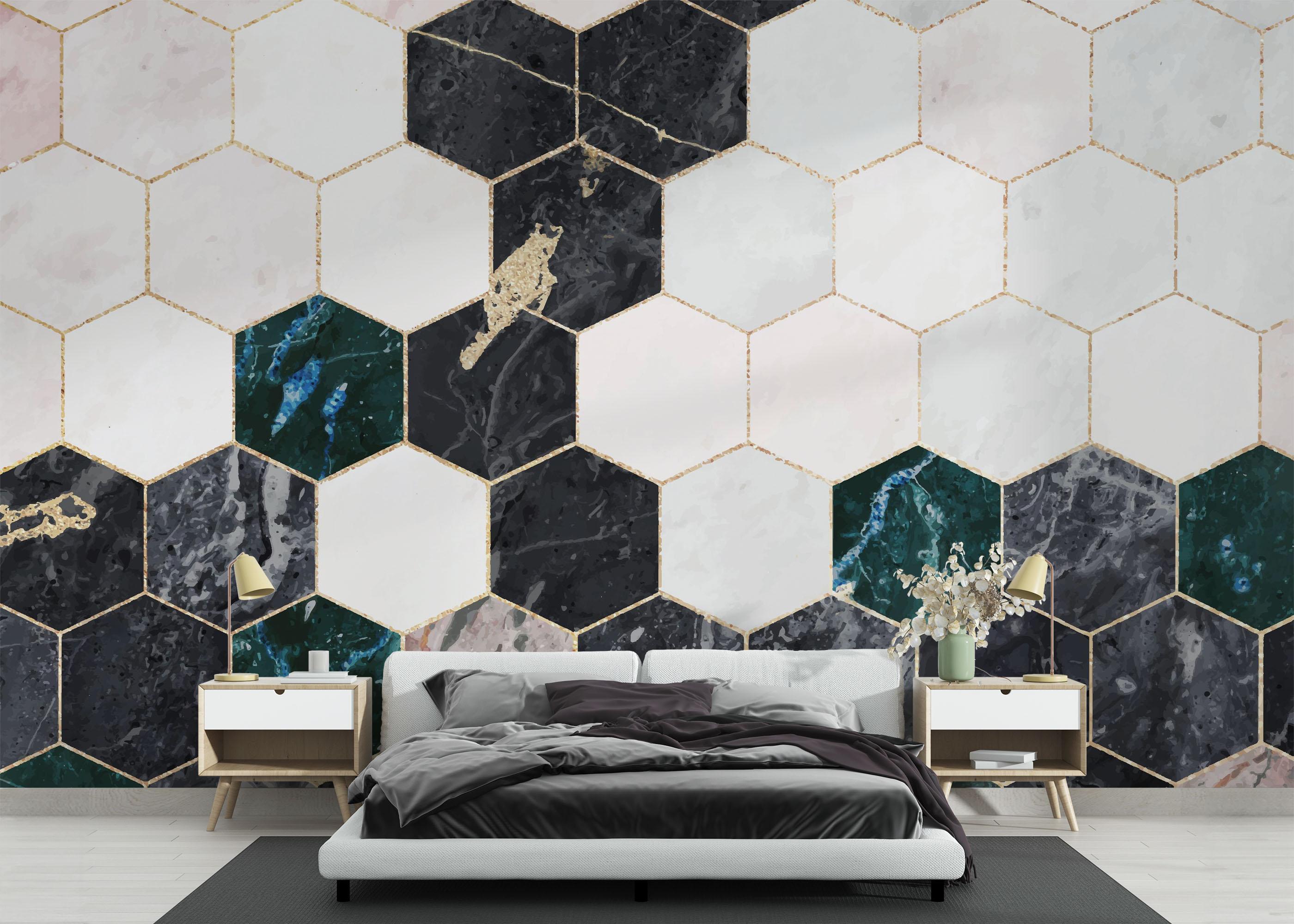 Fototapete Hexagonal Marble Art mockup 3