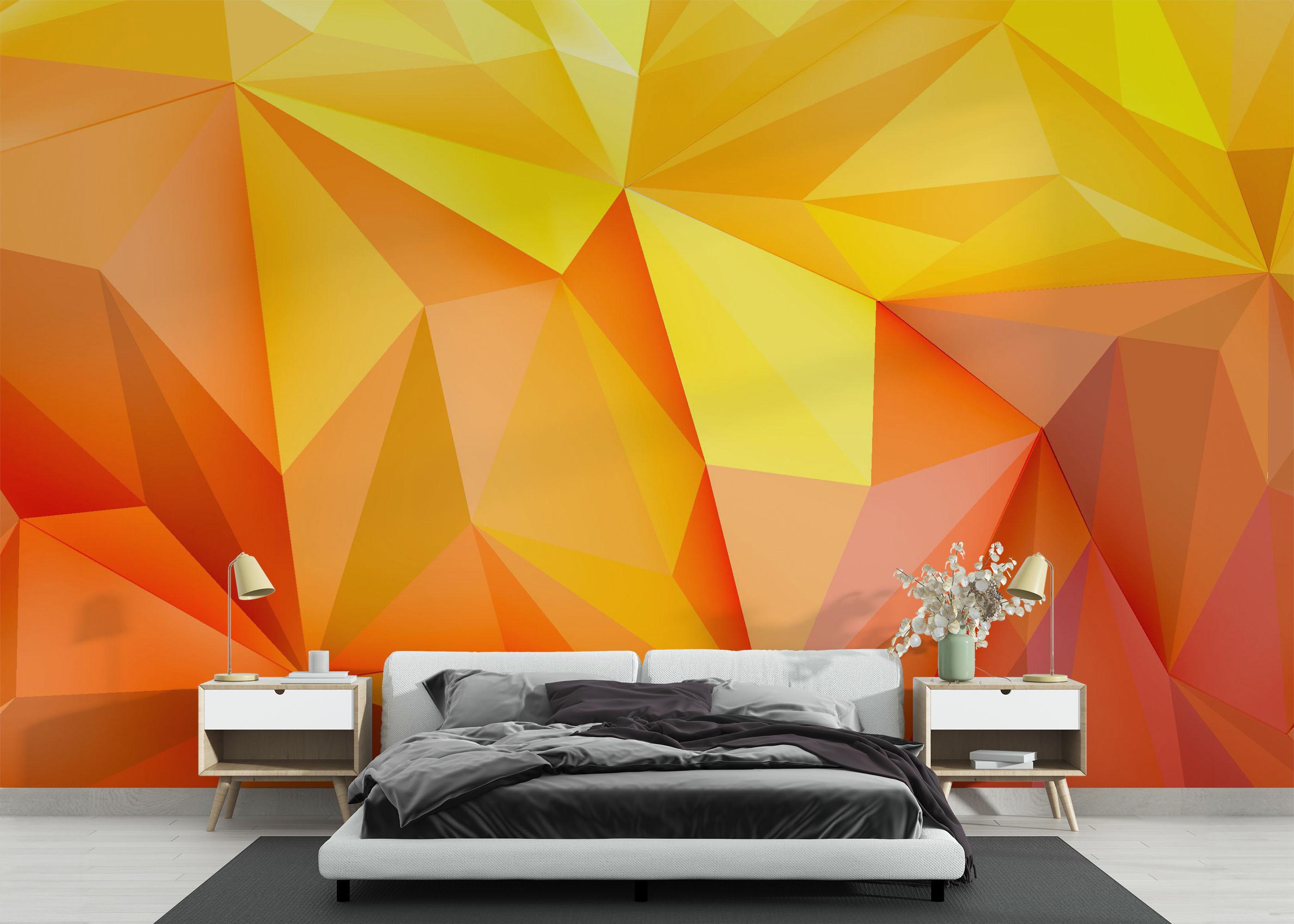 Fototapete Yellow Orange Triangle mockup 3