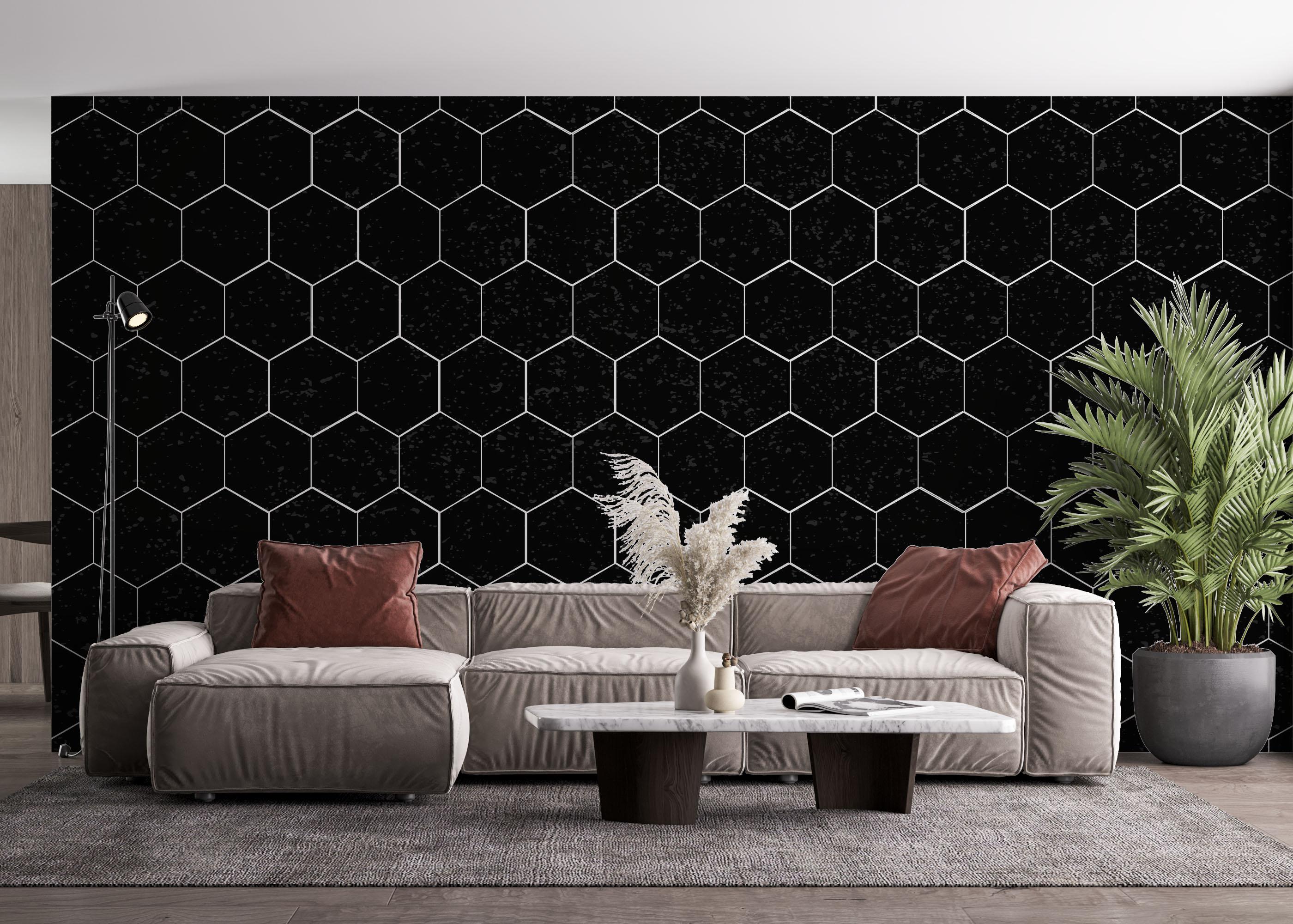 Fototapete Black Hexagon Art mockup 4