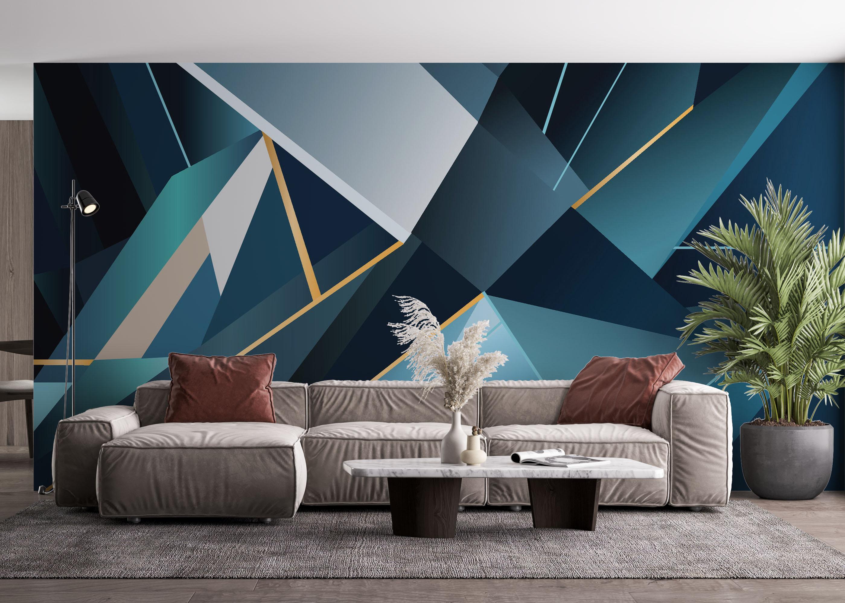 Fototapete Blue Triangle Art mockup 4