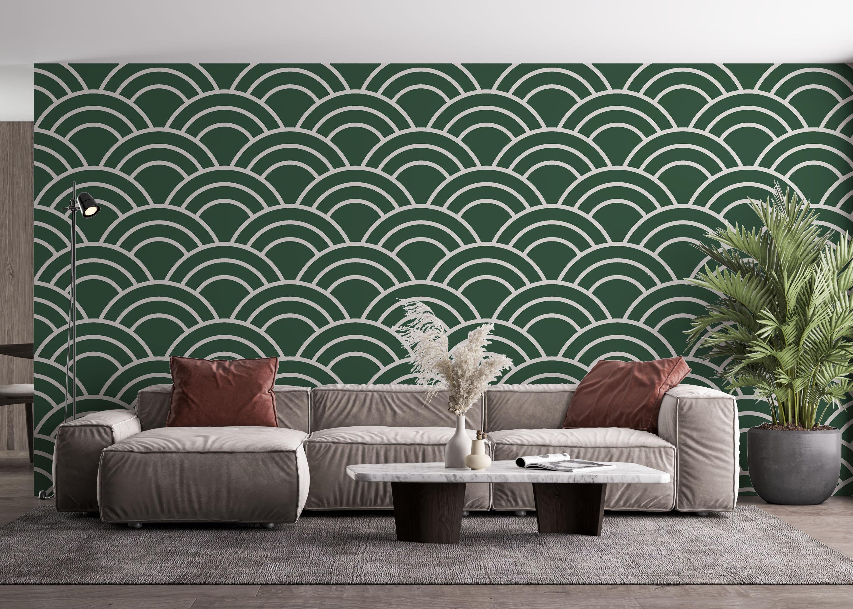 Fototapete Green Semicircle Pattern mockup 4