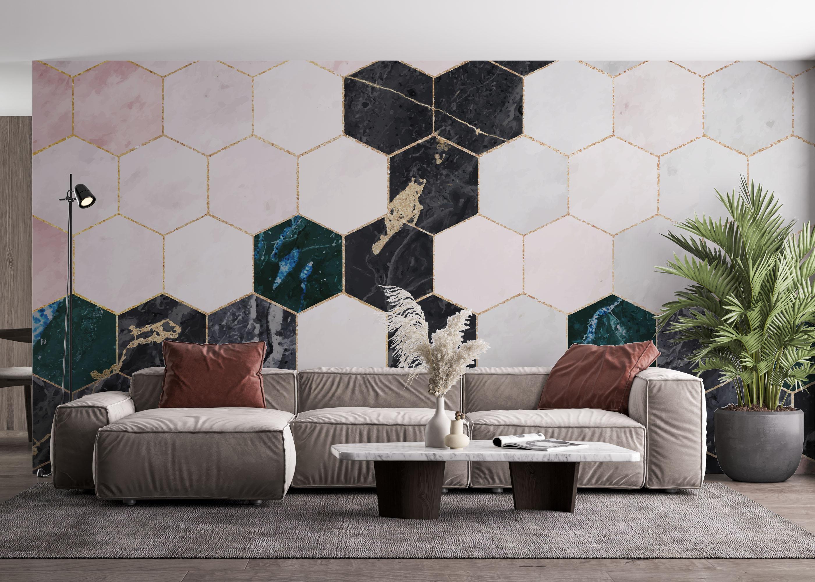Fototapete Hexagonal Marble Art mockup 4