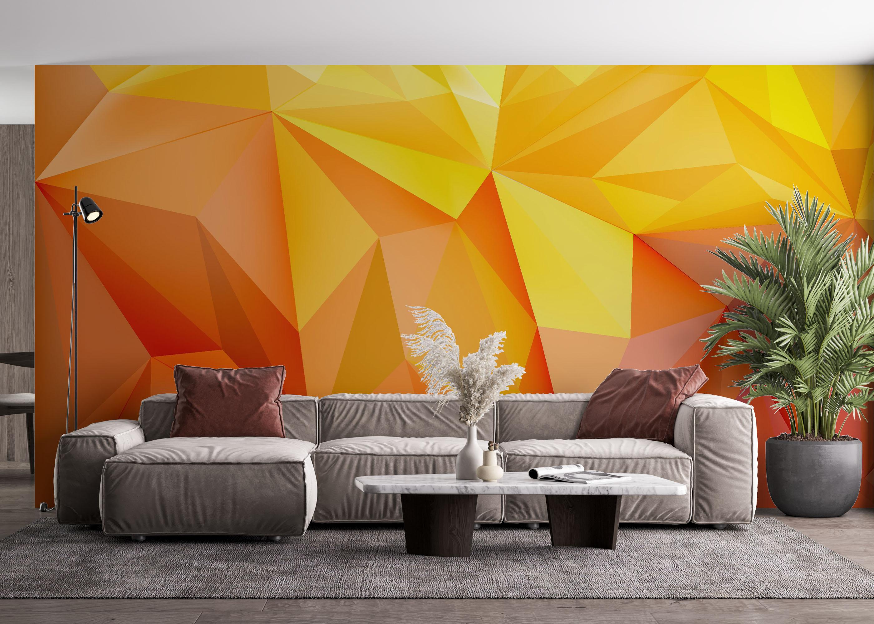 Fototapete Yellow Orange Triangle mockup 4