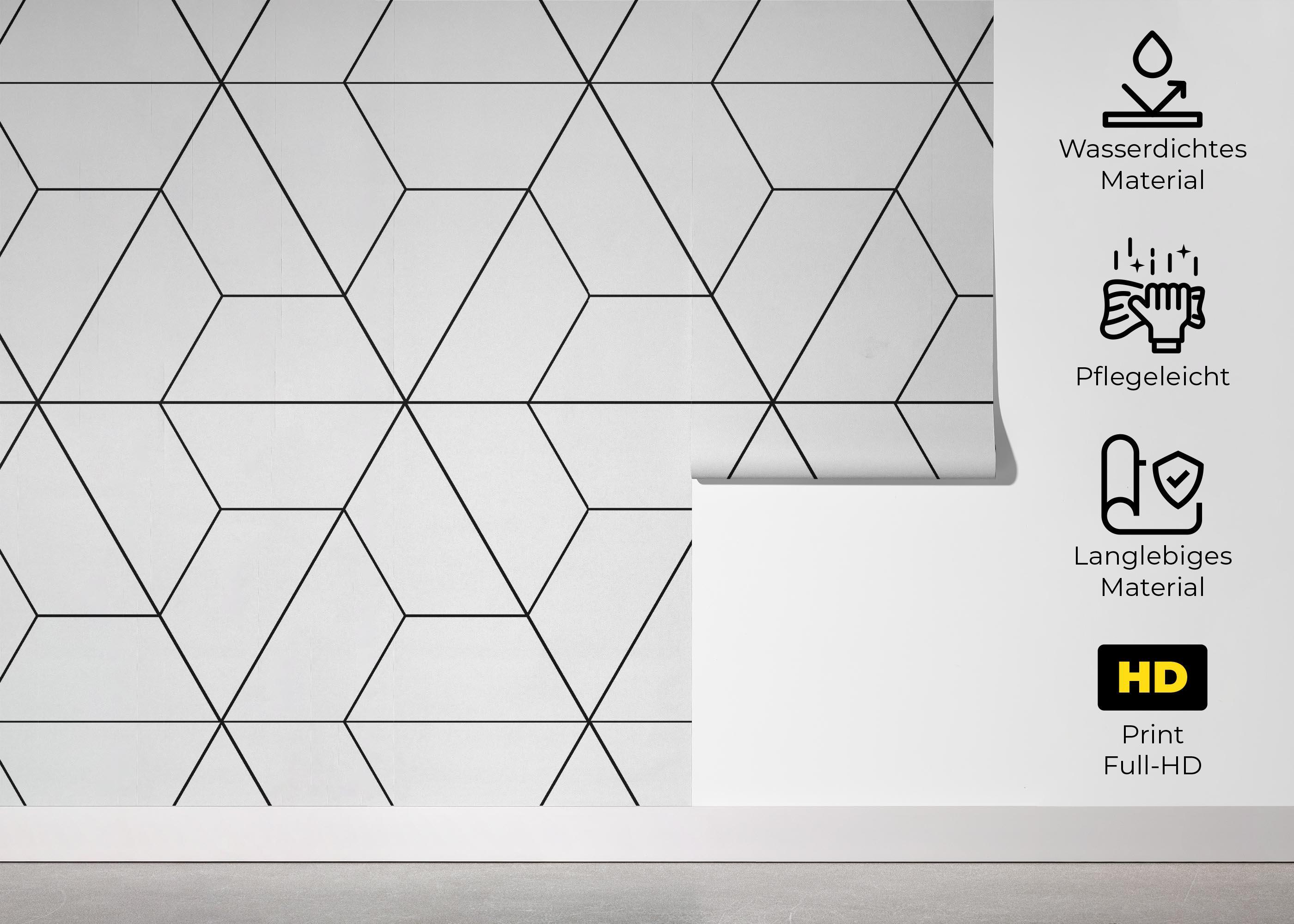 Fototapete Hexagonal Black Line mockup 5