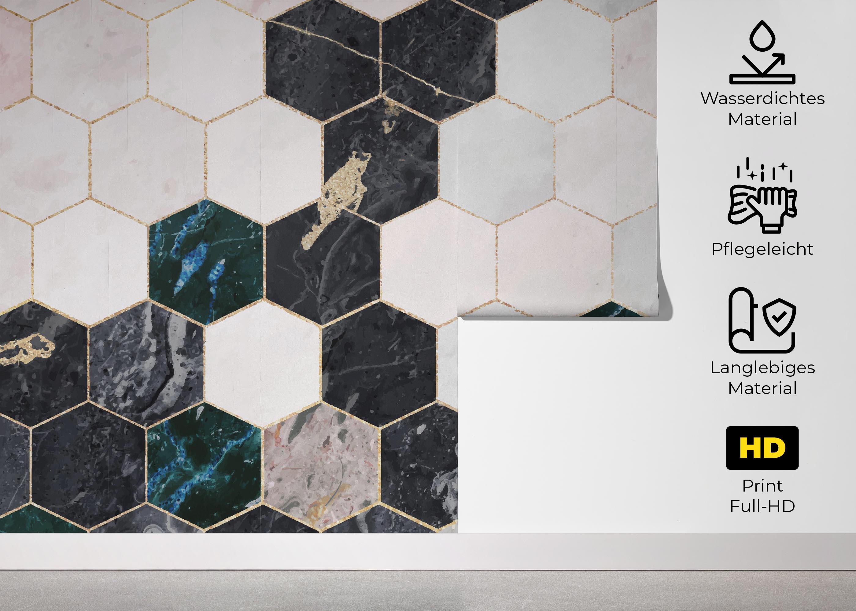 Fototapete Hexagonal Marble Art mockup 5