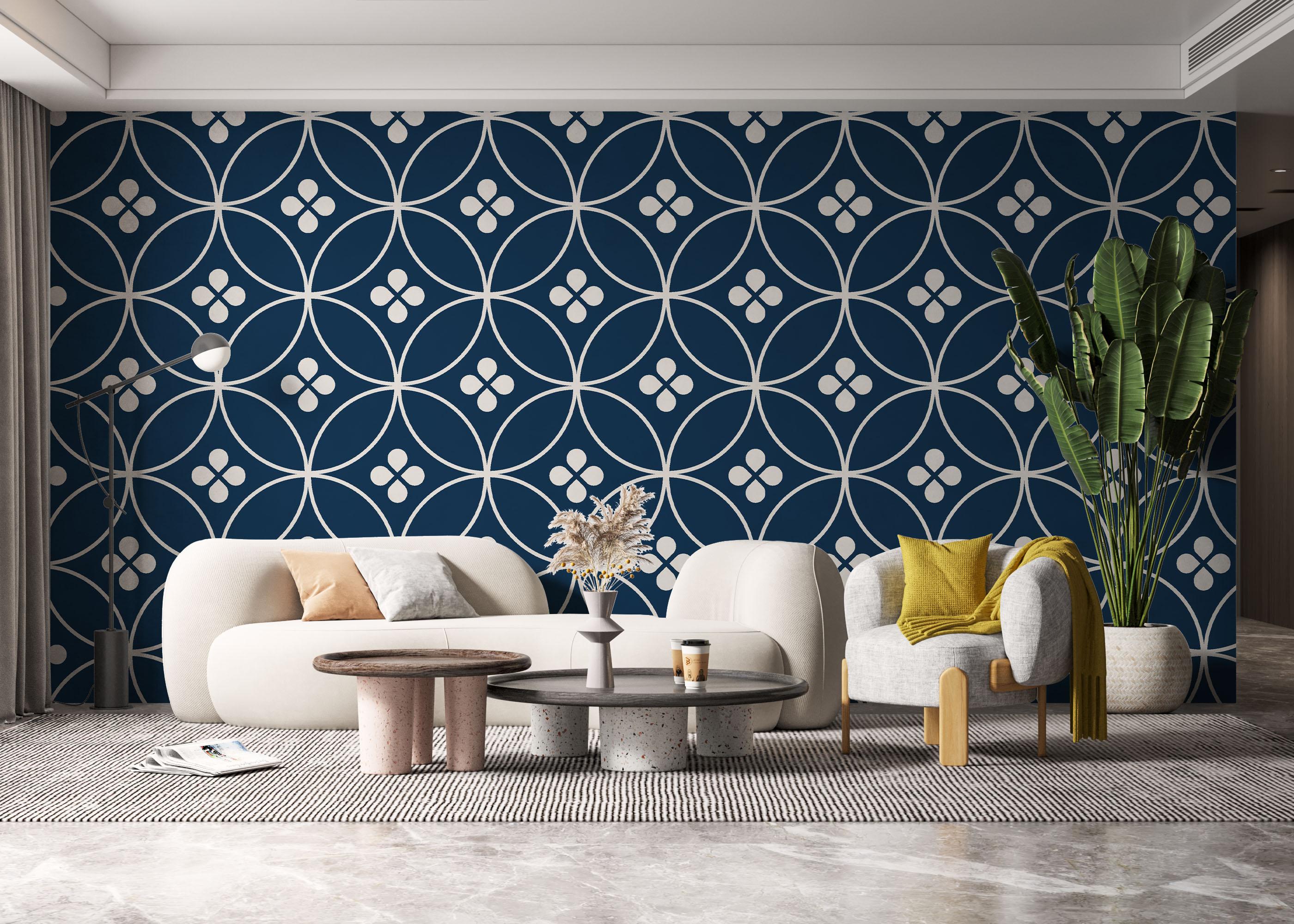 Fototapete Blue Circle Flower mockup 6