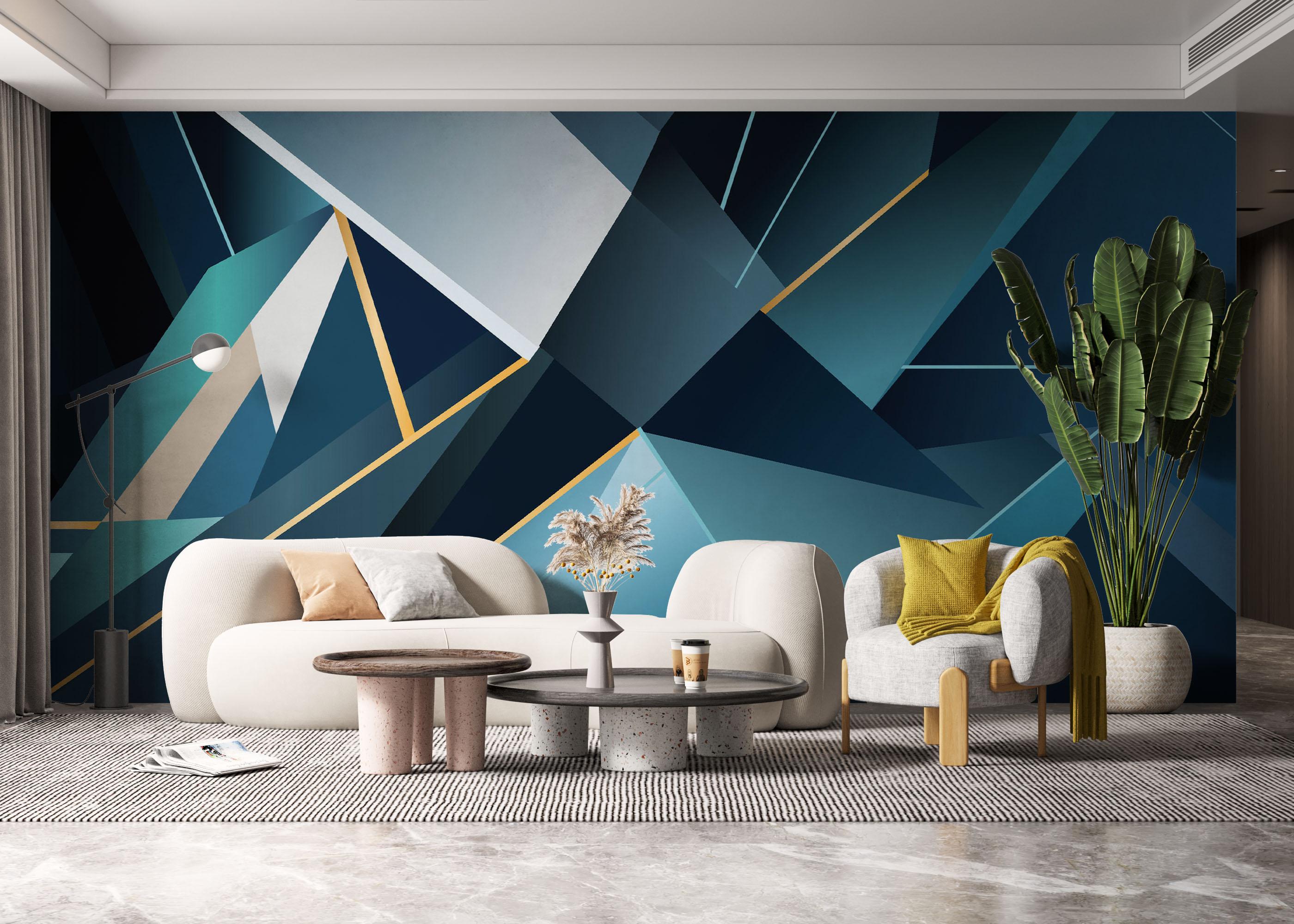 Fototapete Blue Triangle Art mockup 6