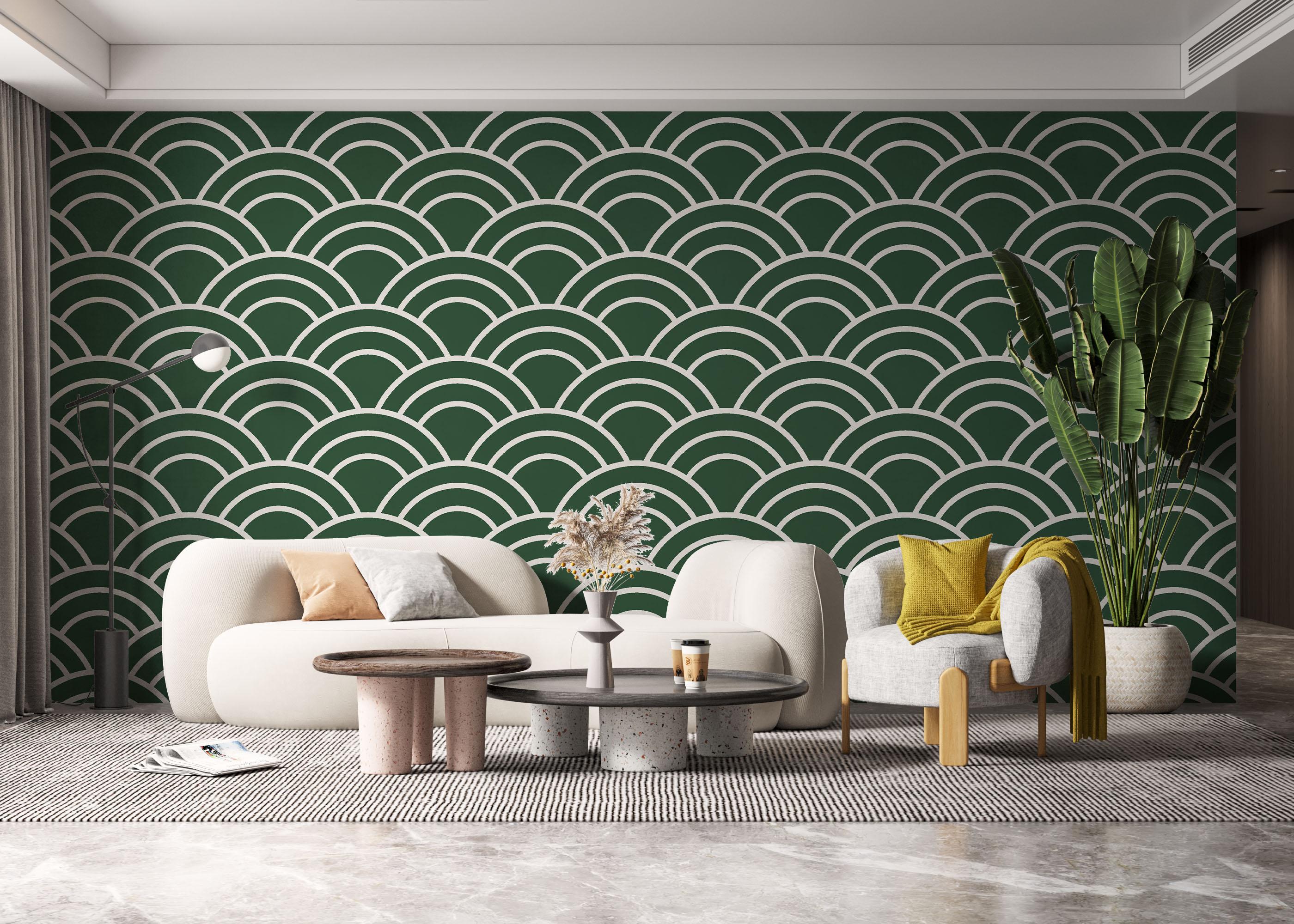 Fototapete Green Semicircle Pattern mockup 6