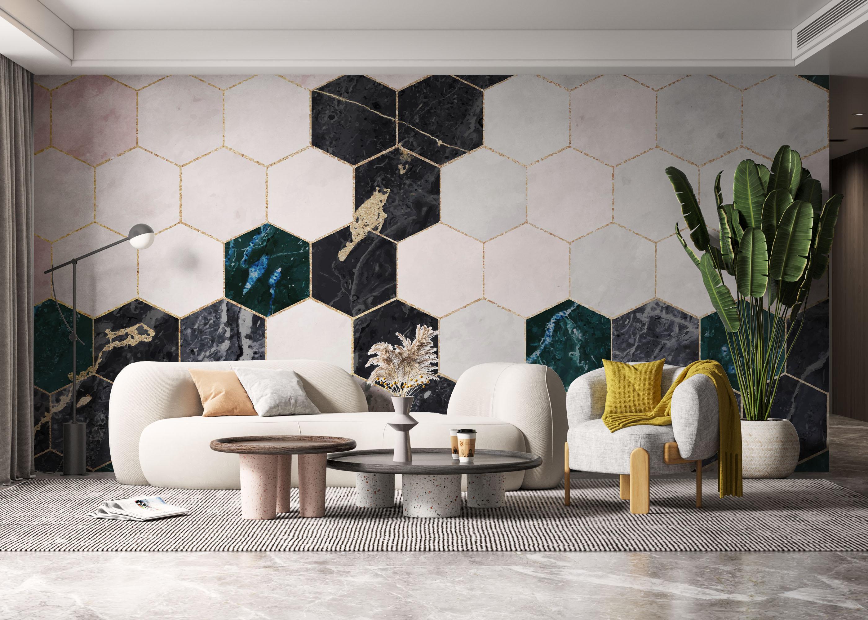 Fototapete Hexagonal Marble Art mockup 6