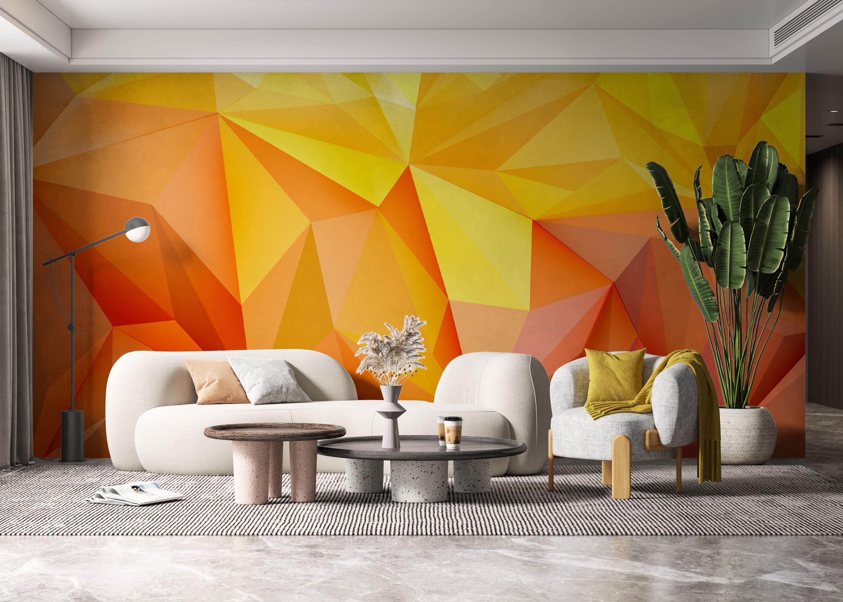 Fototapete Yellow Orange Triangle mockup 6