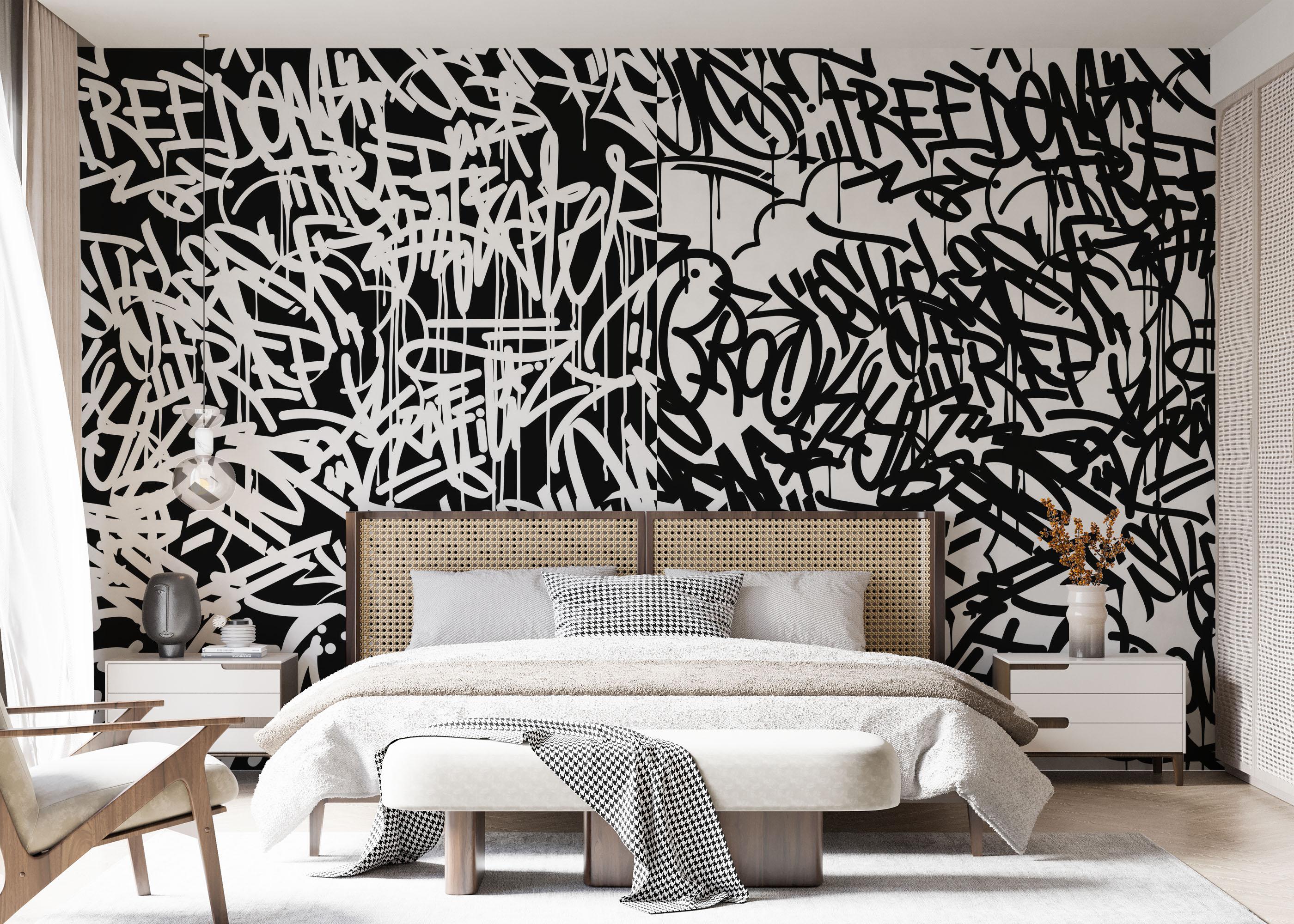 Fototapete Black White Graffiti mockup 7