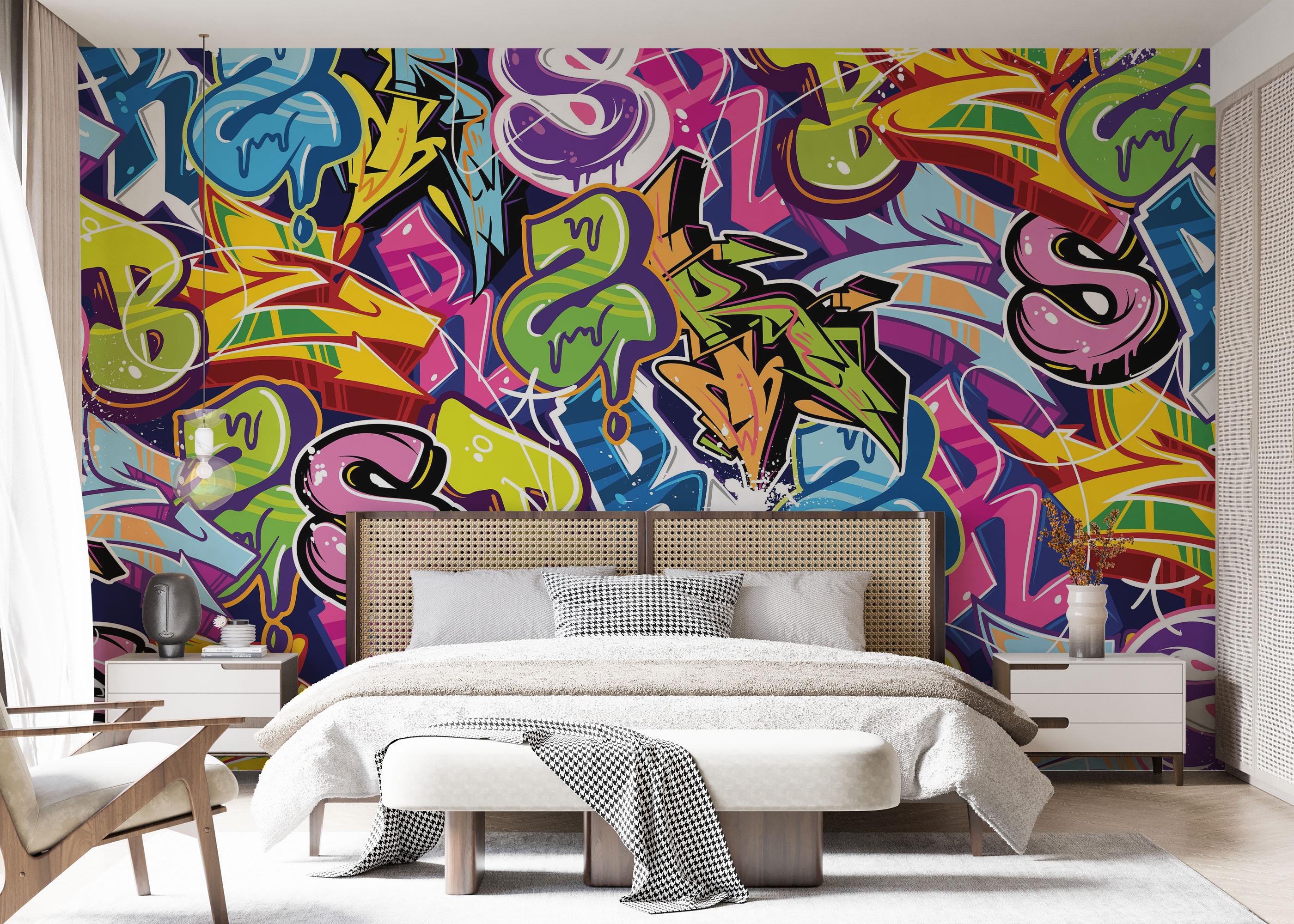 Fototapete Colorful Lettter Graffiti mockup 7