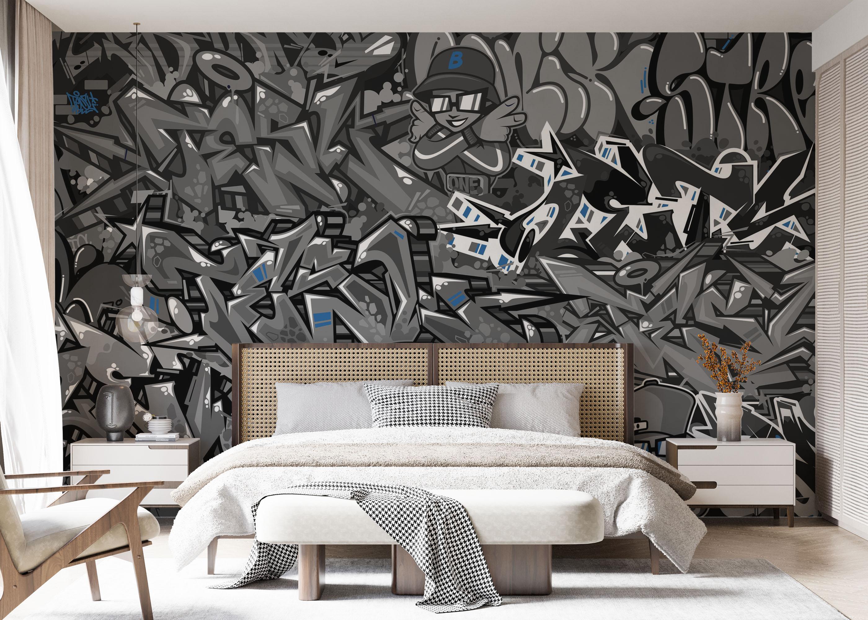 Fototapete Graffiti Grey Blue mockup 7