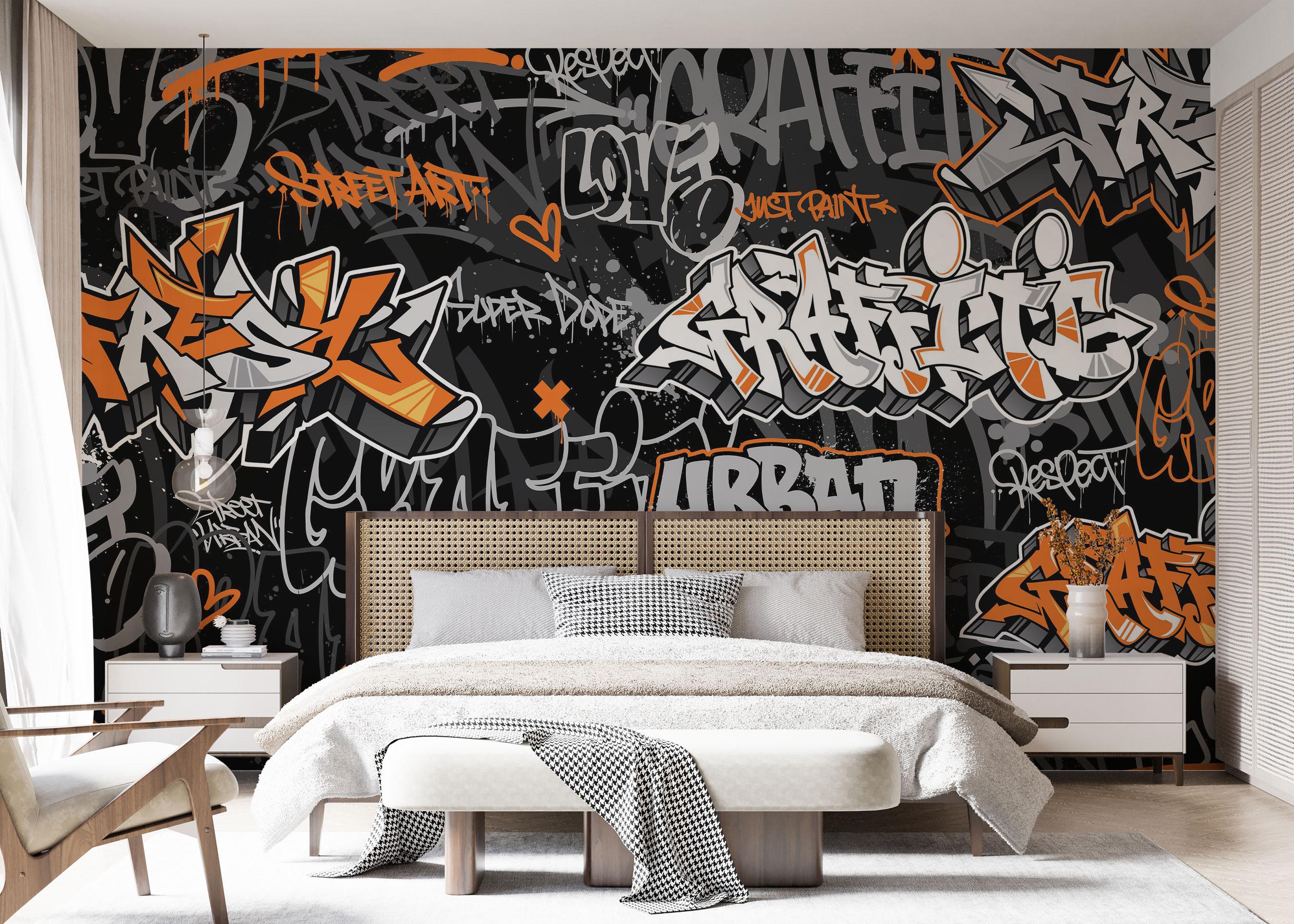 Fototapete Graffiti Orange Grey mockup 7