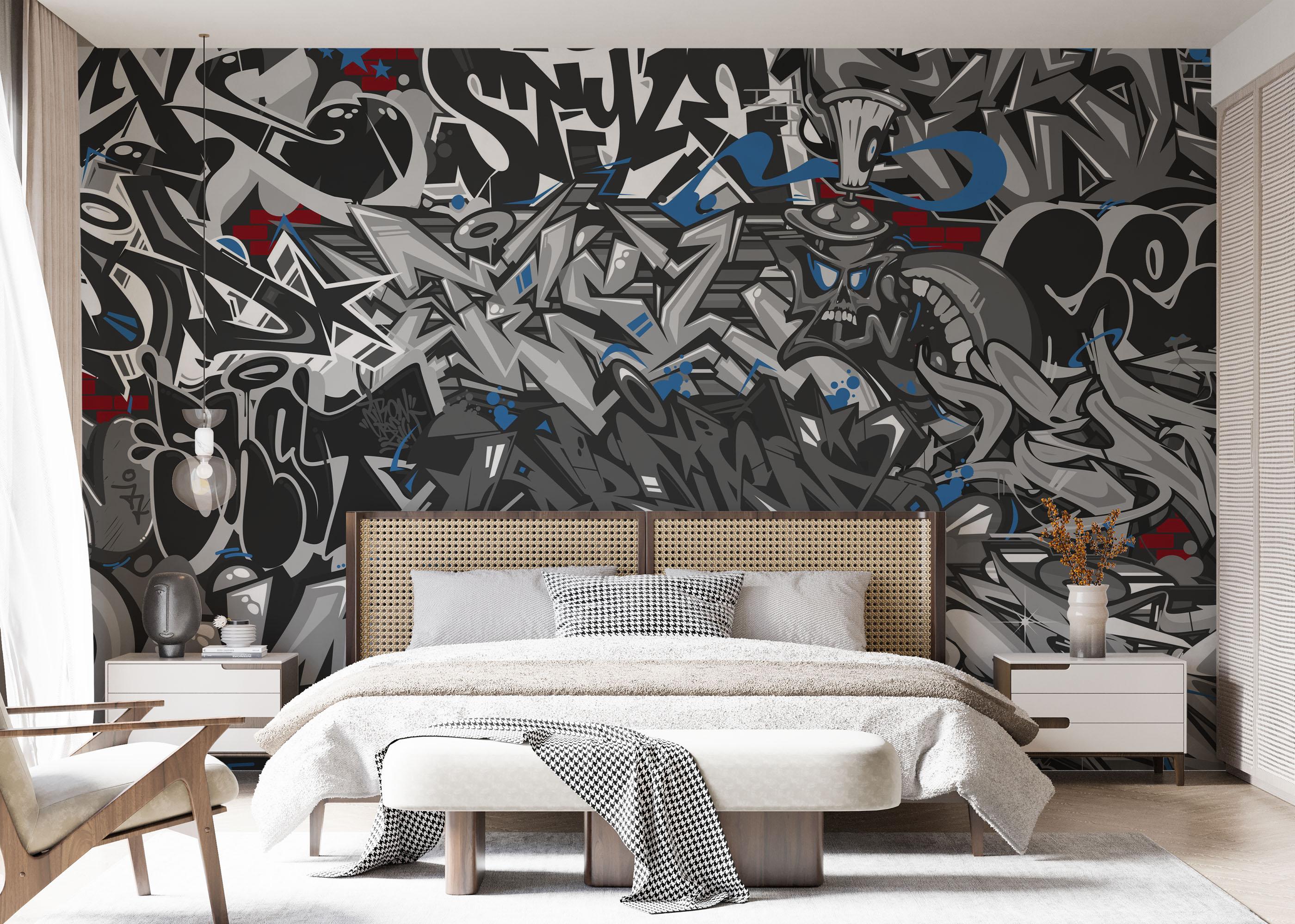 Fototapete Grey Black Graffiti mockup 7