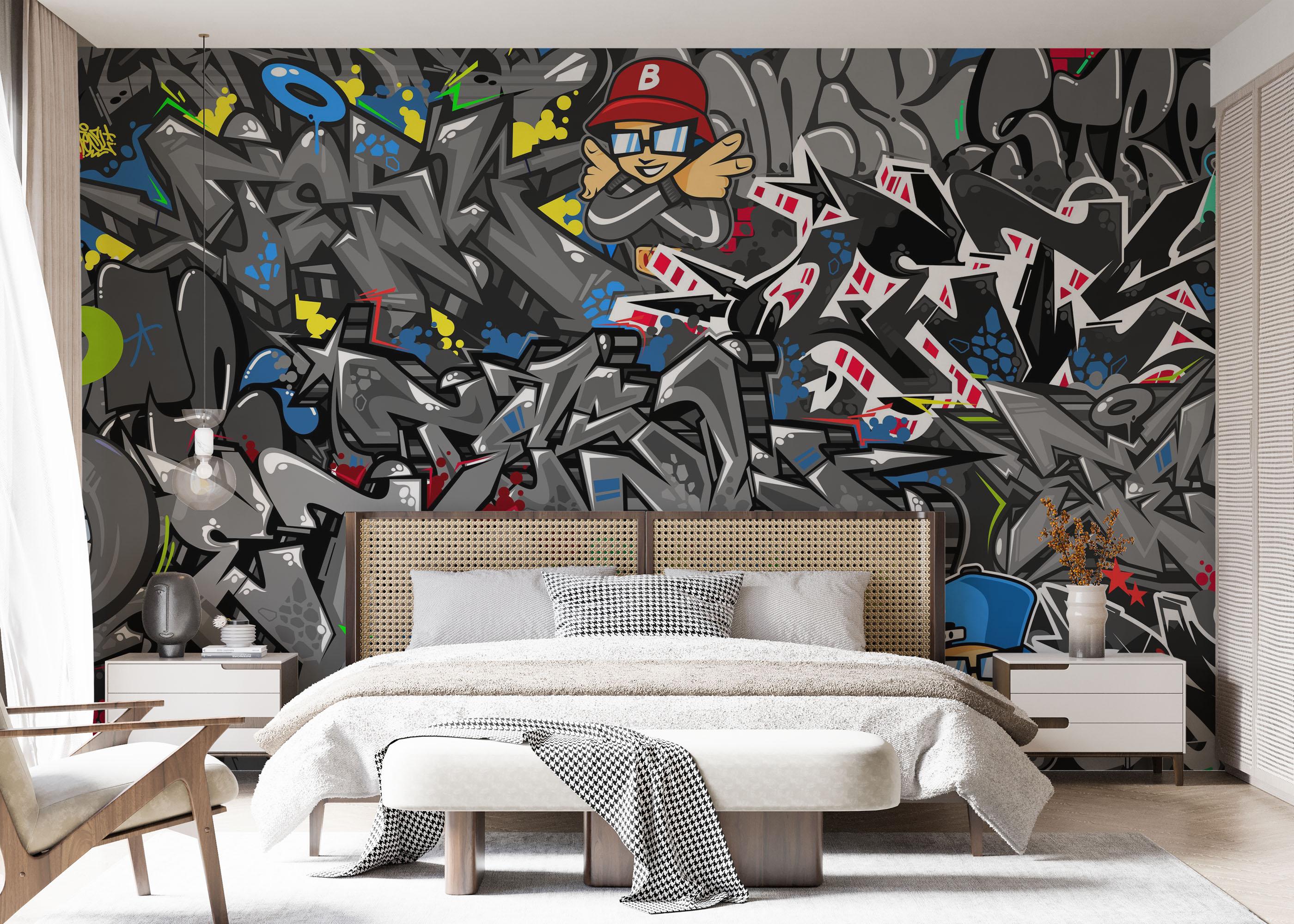 Fototapete Grey Graffiti Skull mockup 7