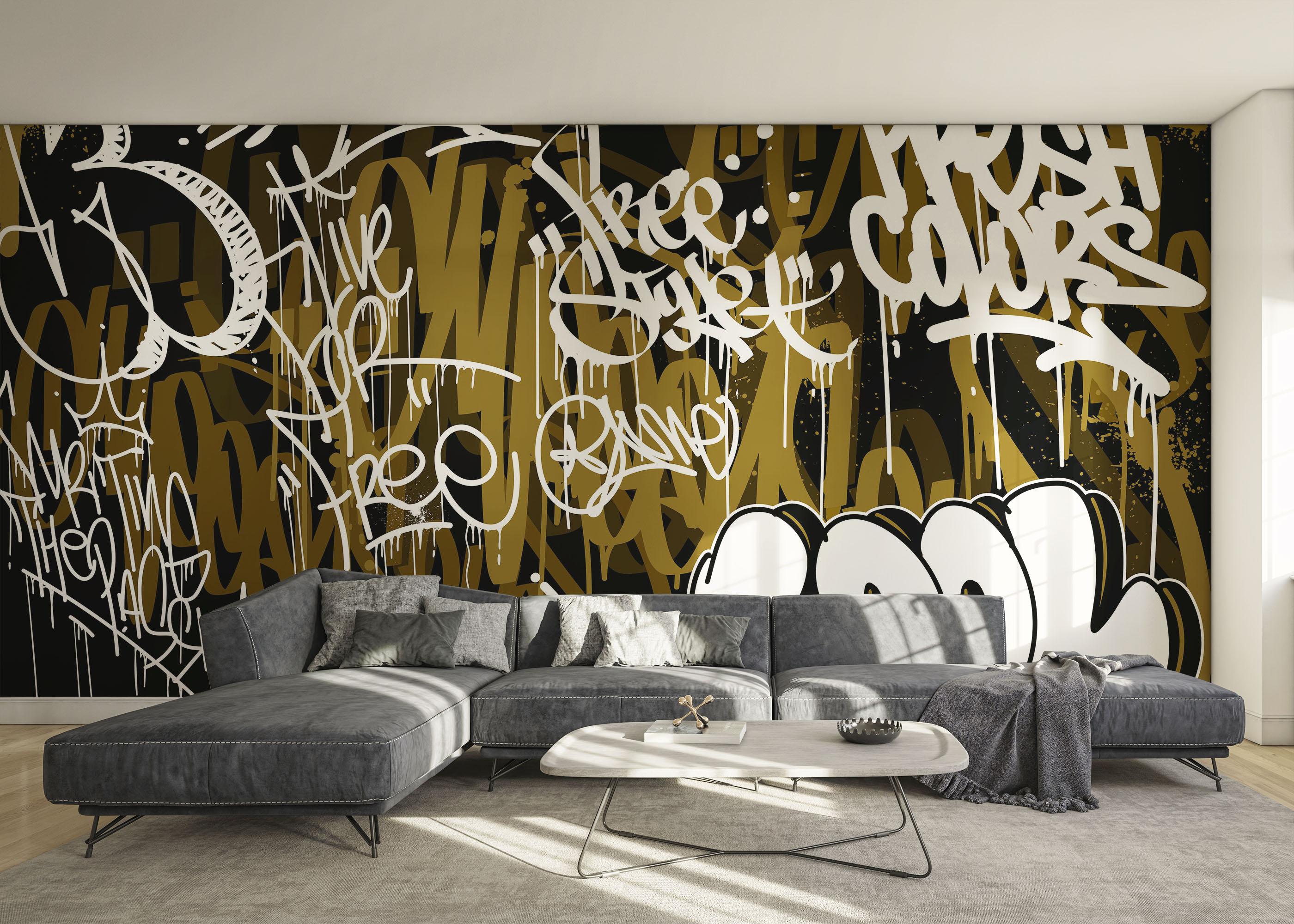 Fototapete Brown White Graffiti mockup 0