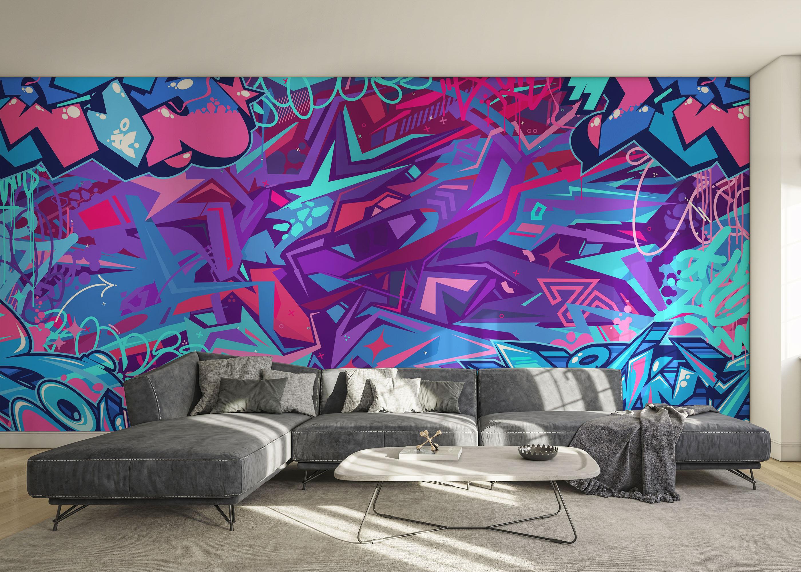 Fototapete Graffiti Blue Purple mockup 0