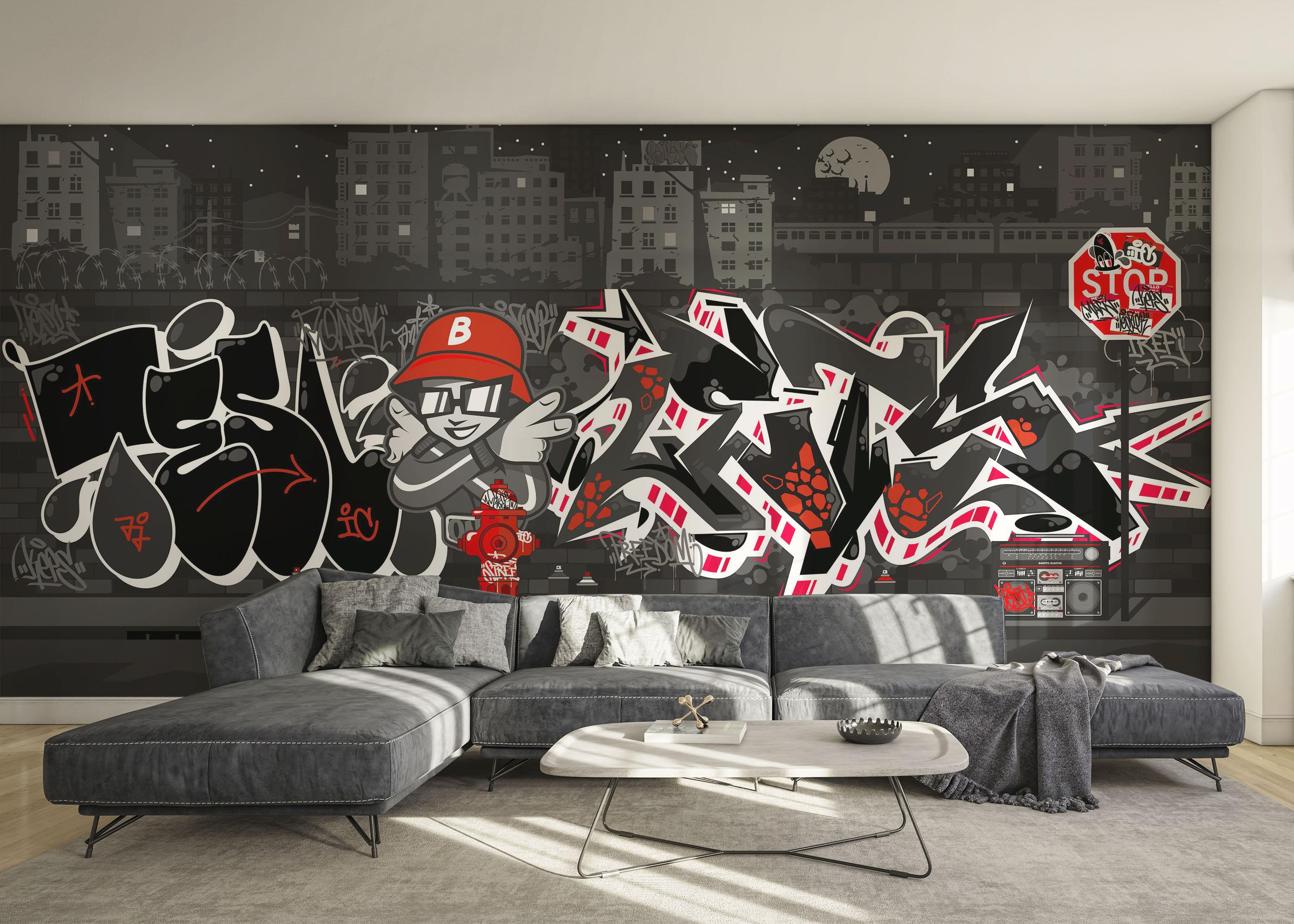 Fototapete Graffiti Grey Wall mockup 0