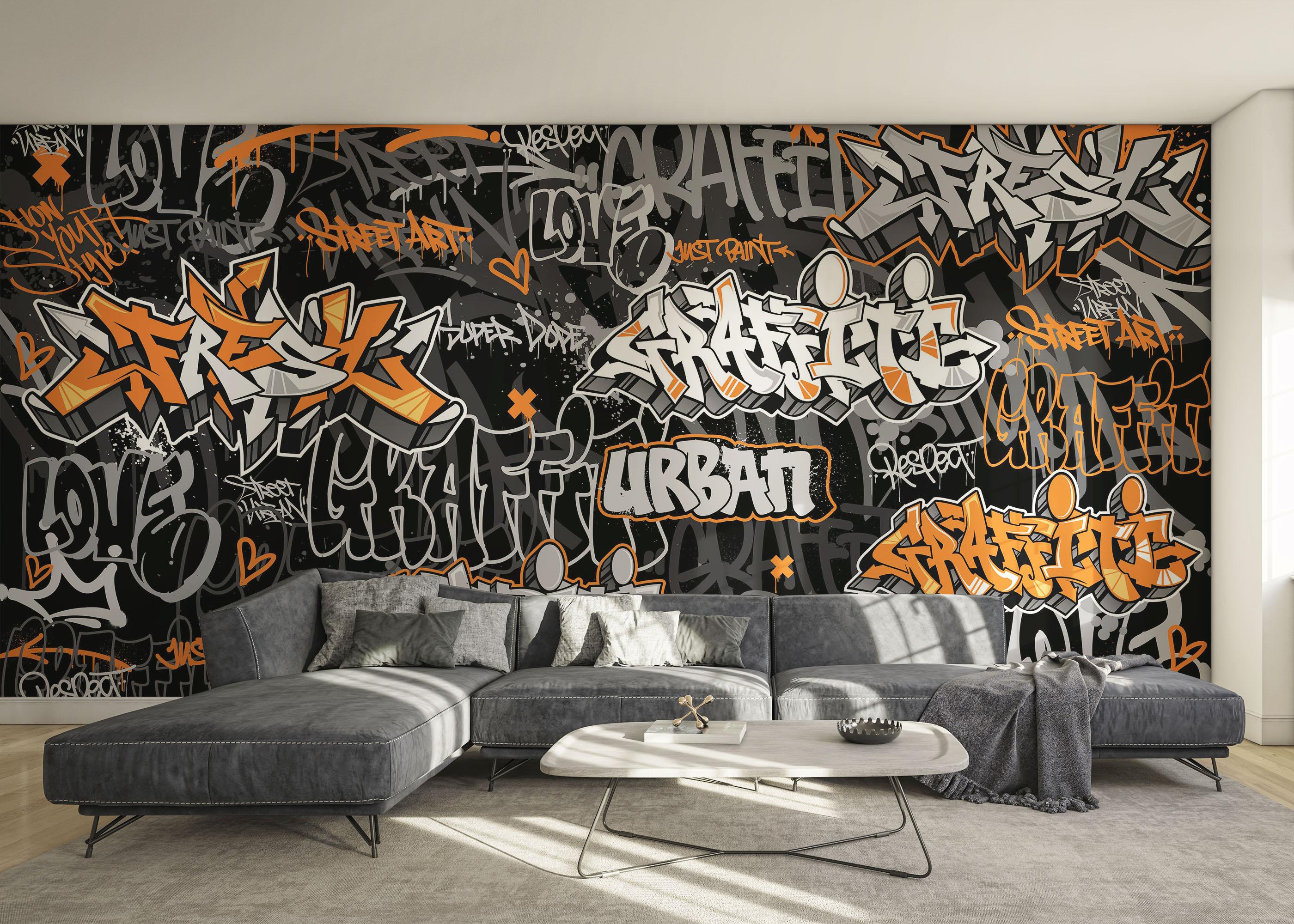 Fototapete Graffiti Orange Grey mockup 0