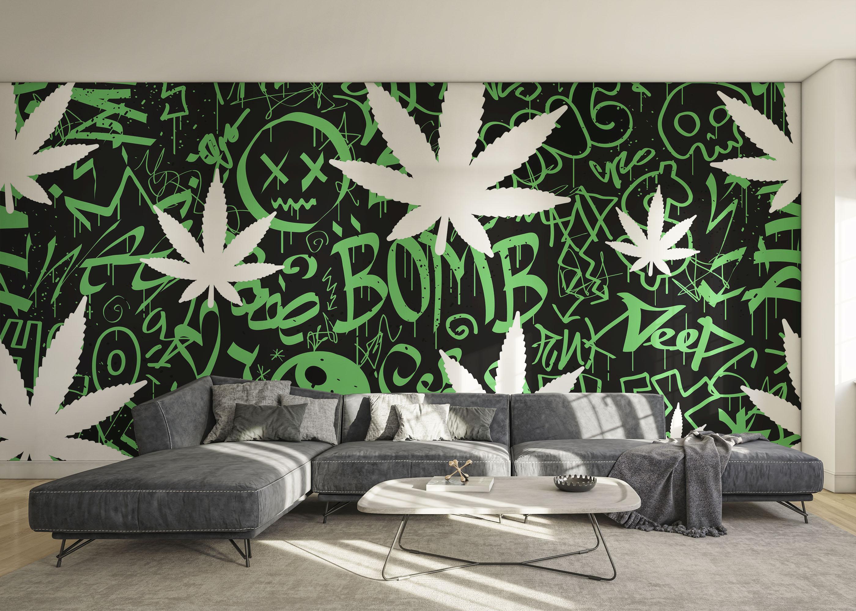 Fototapete Graffiti Weed Wall mockup 0