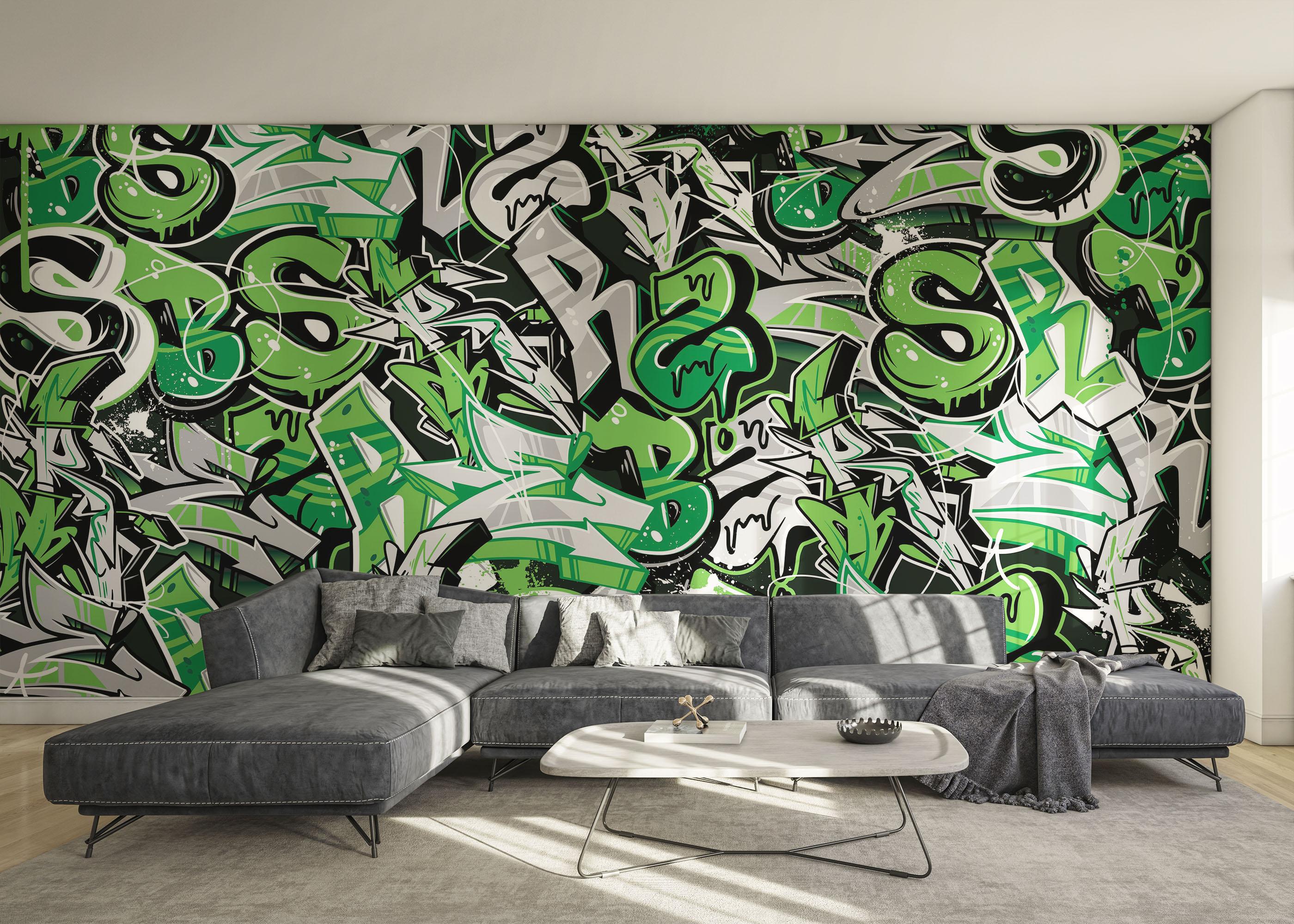 Fototapete Green Letters Graffiti mockup 0