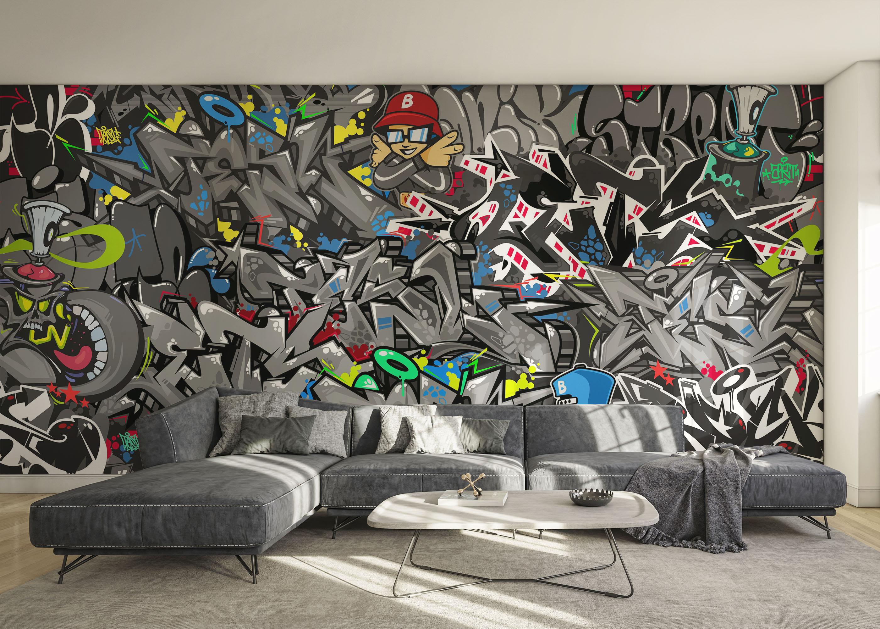 Fototapete Grey Graffiti Skull mockup 0