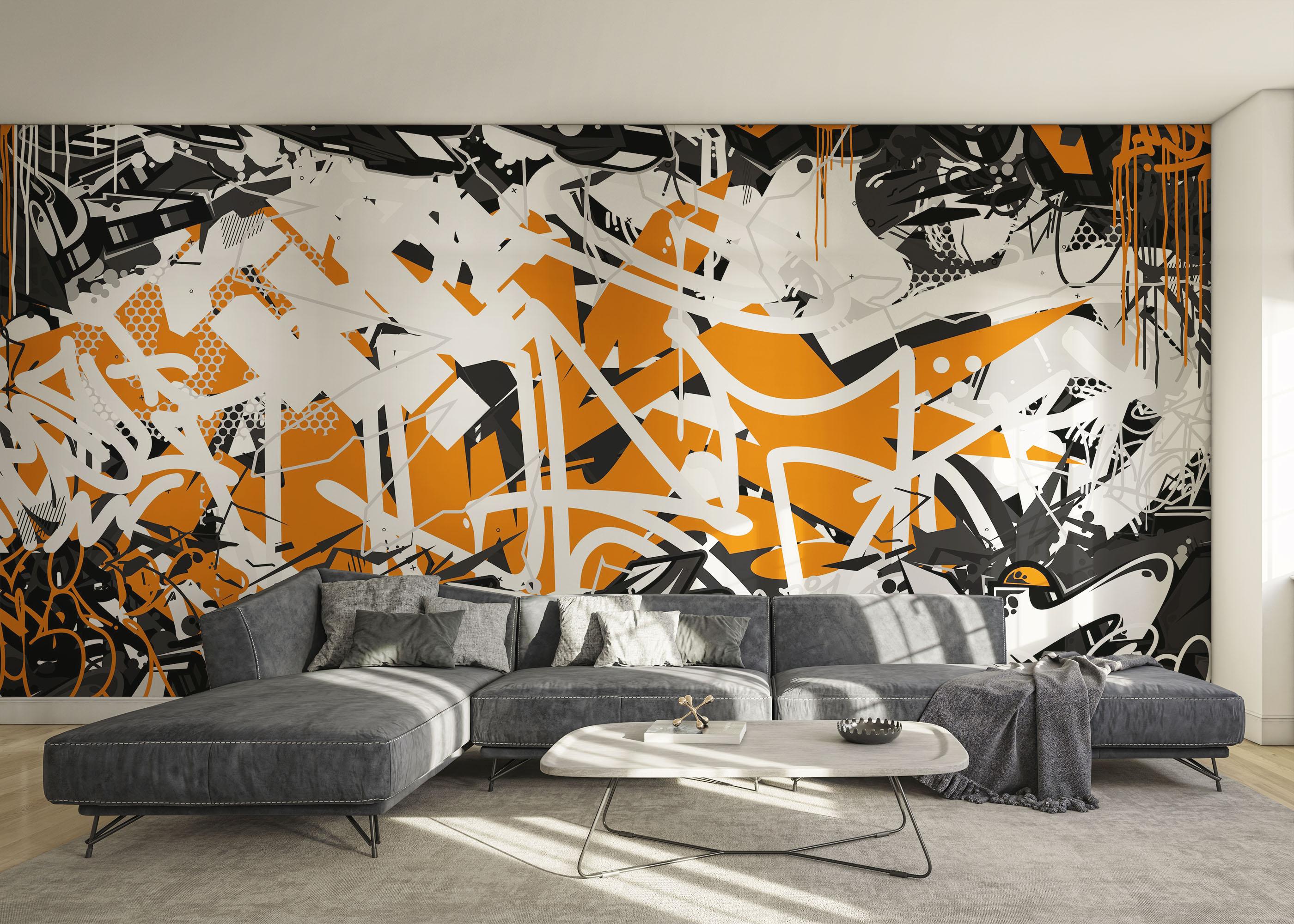 Fototapete Orange Grey Graffiti mockup 0