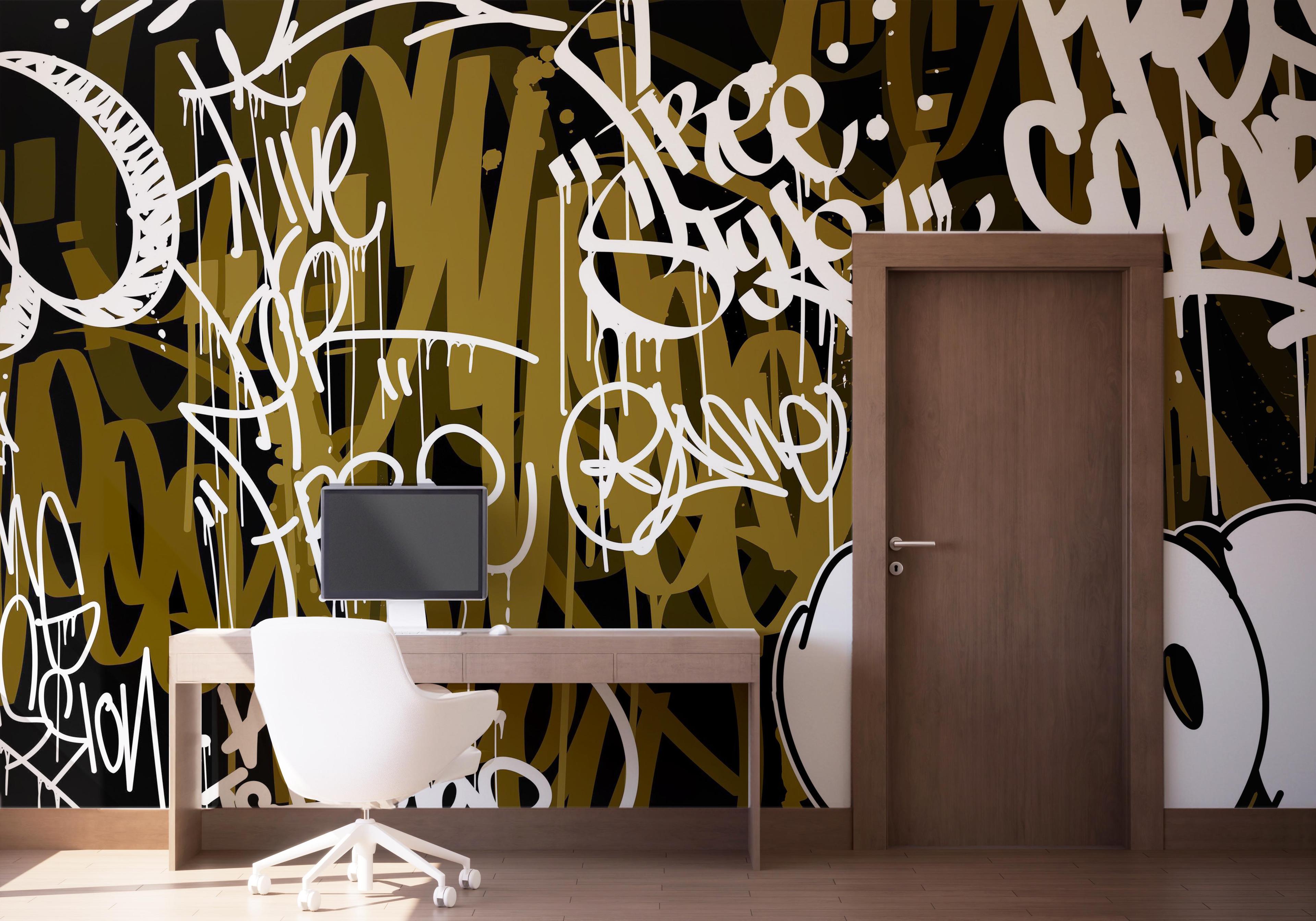Fototapete Brown White Graffiti mockup 1