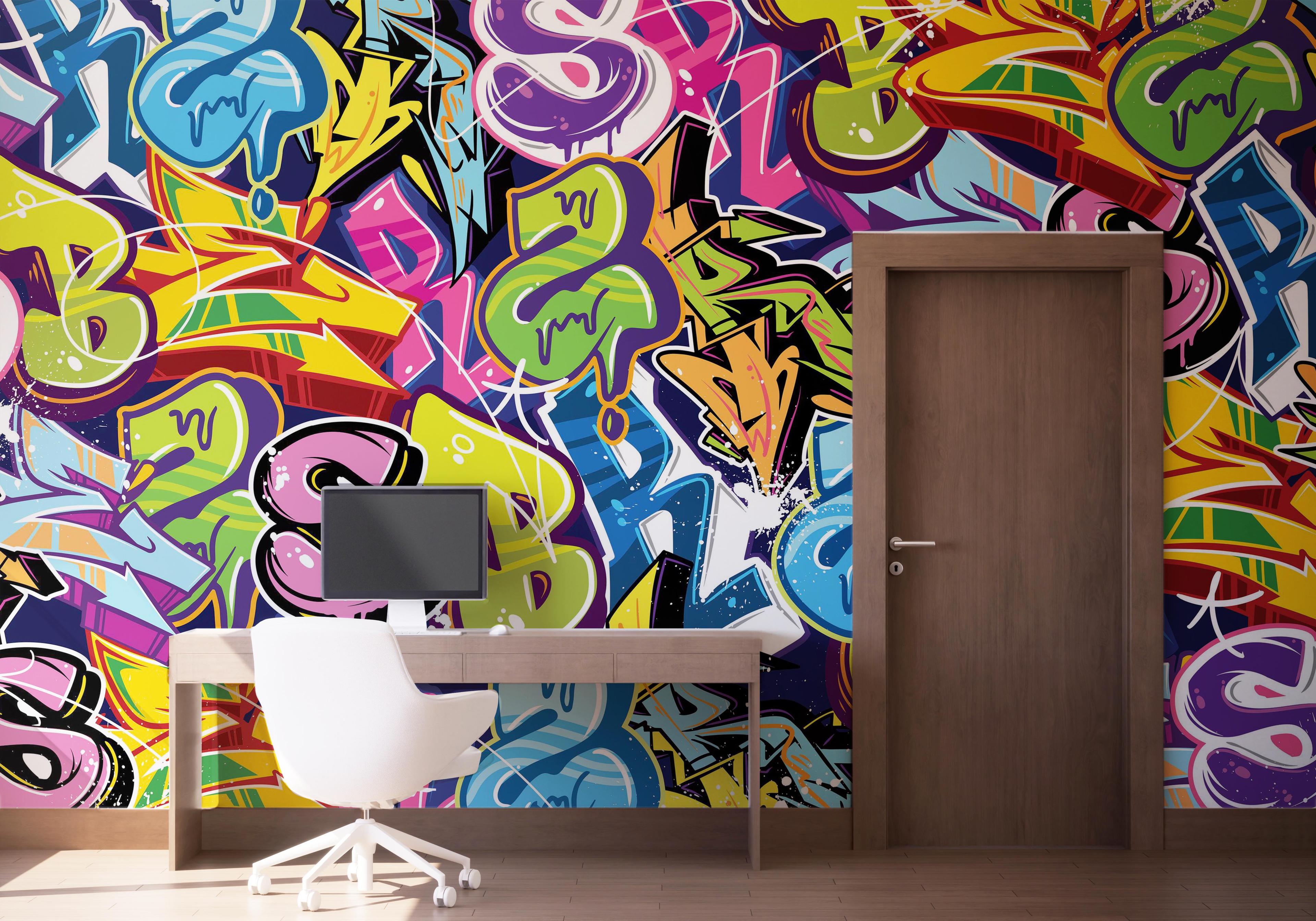 Fototapete Colorful Lettter Graffiti mockup 1