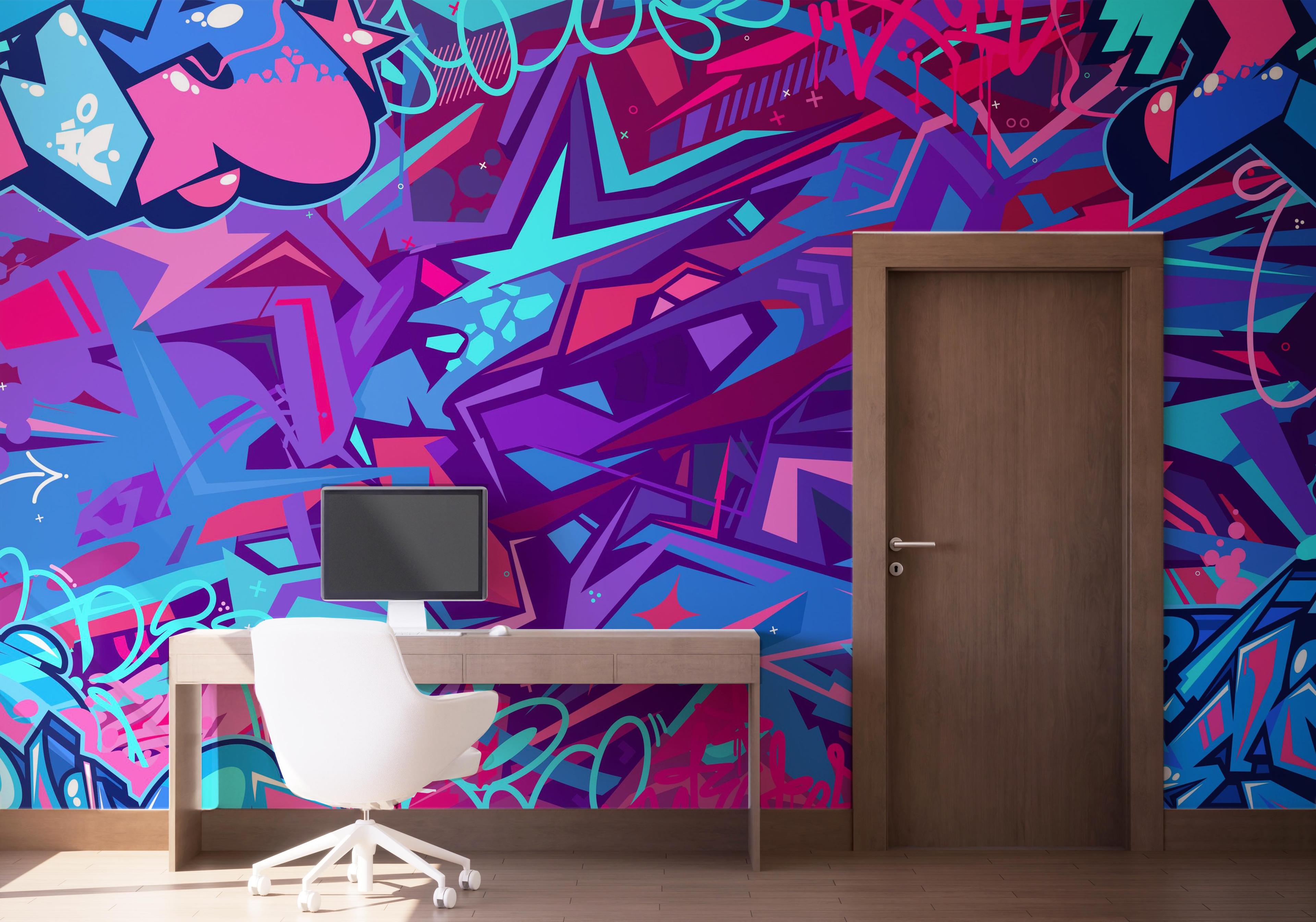 Fototapete Graffiti Blue Purple mockup 1