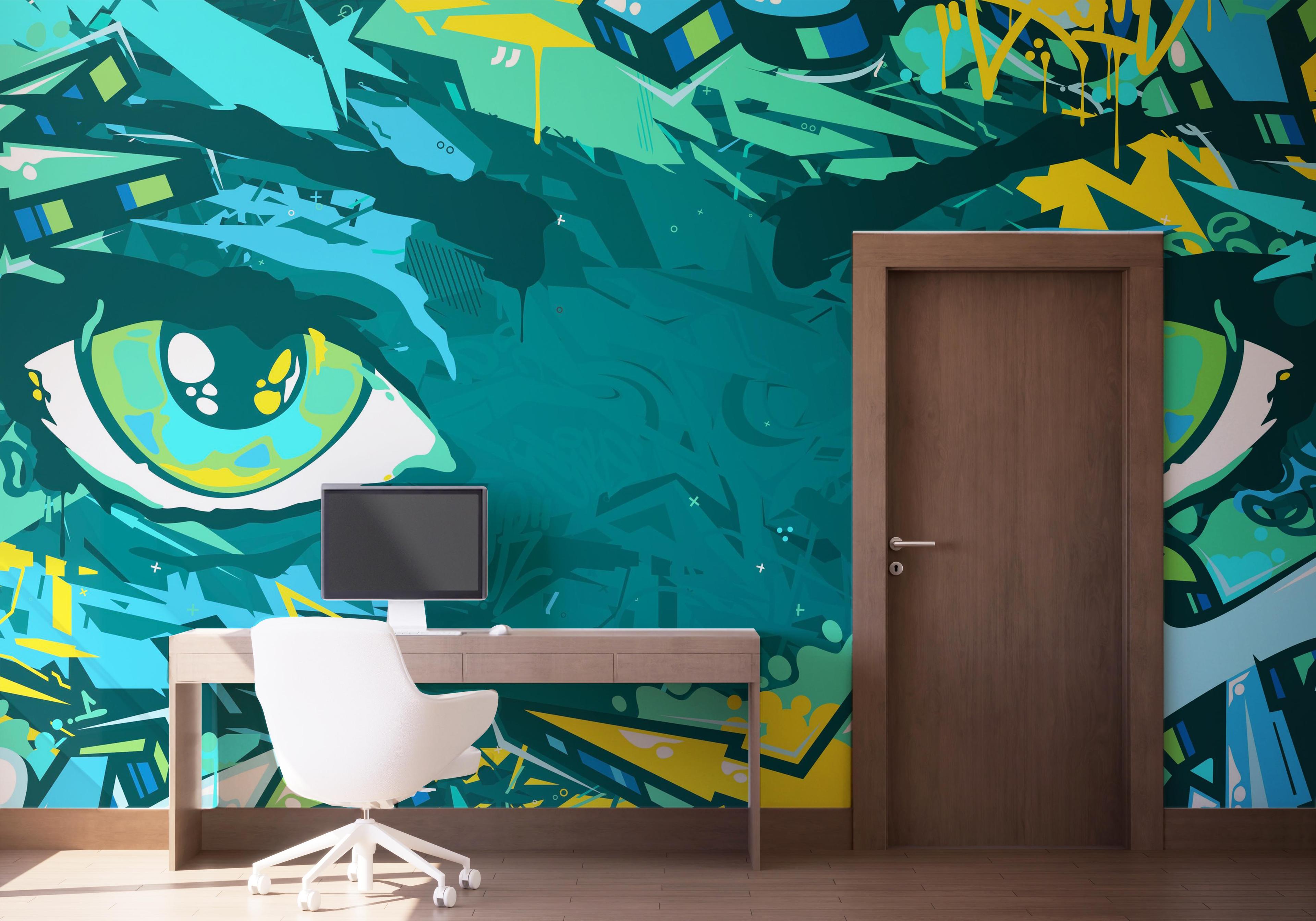 Fototapete Graffiti Green Eyes mockup 1