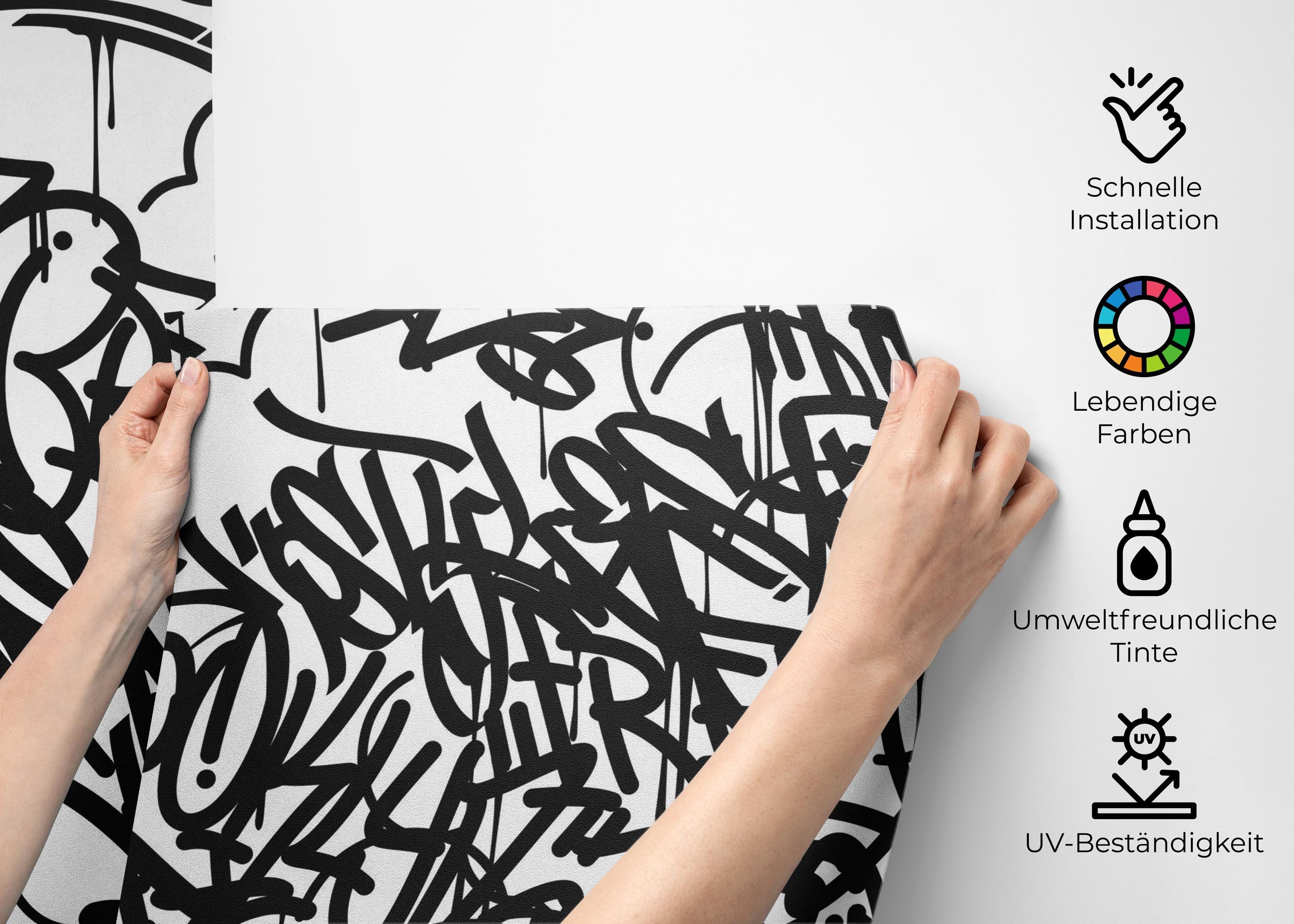 Fototapete Black White Graffiti mockup 2