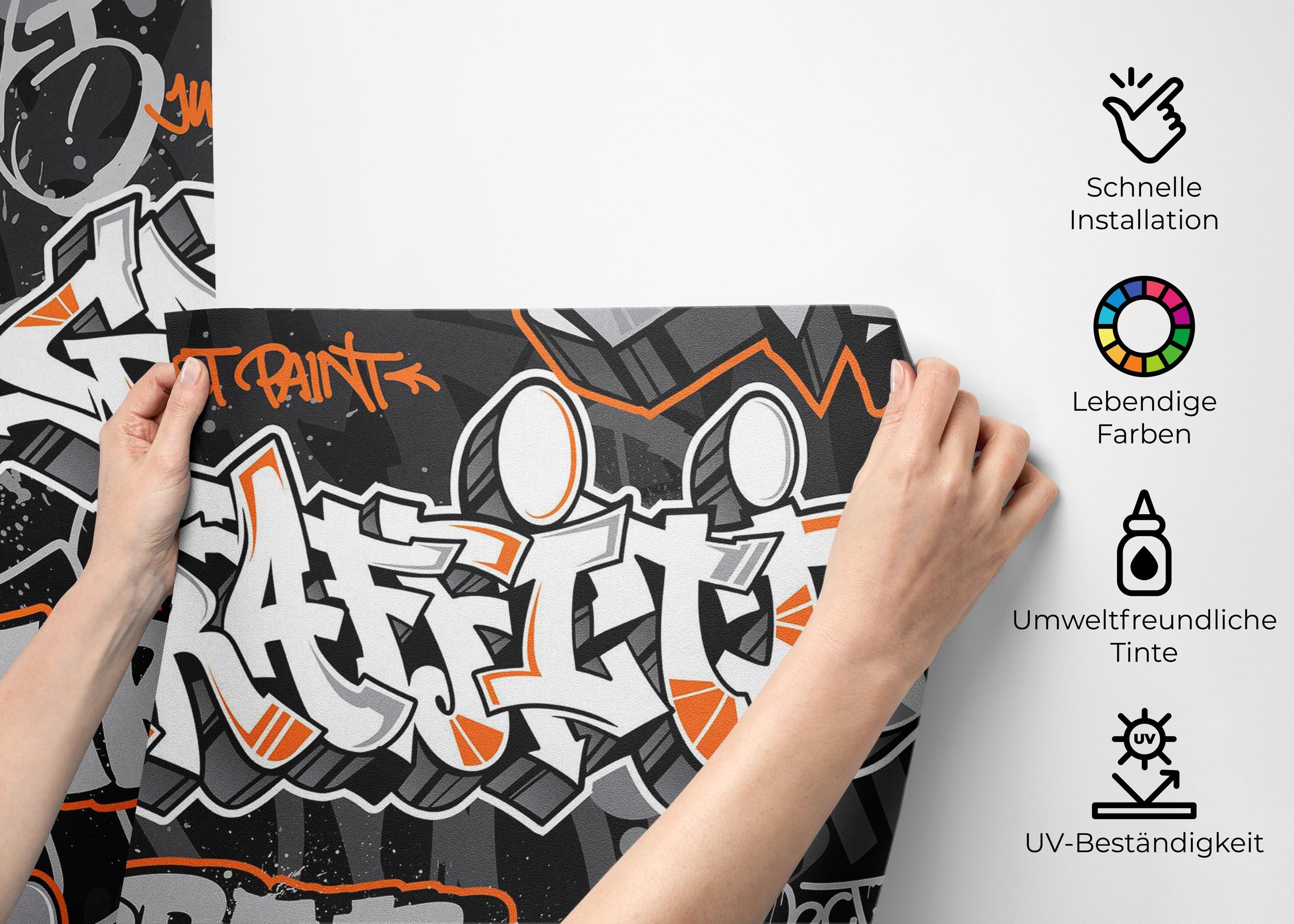 Fototapete Graffiti Orange Grey mockup 2