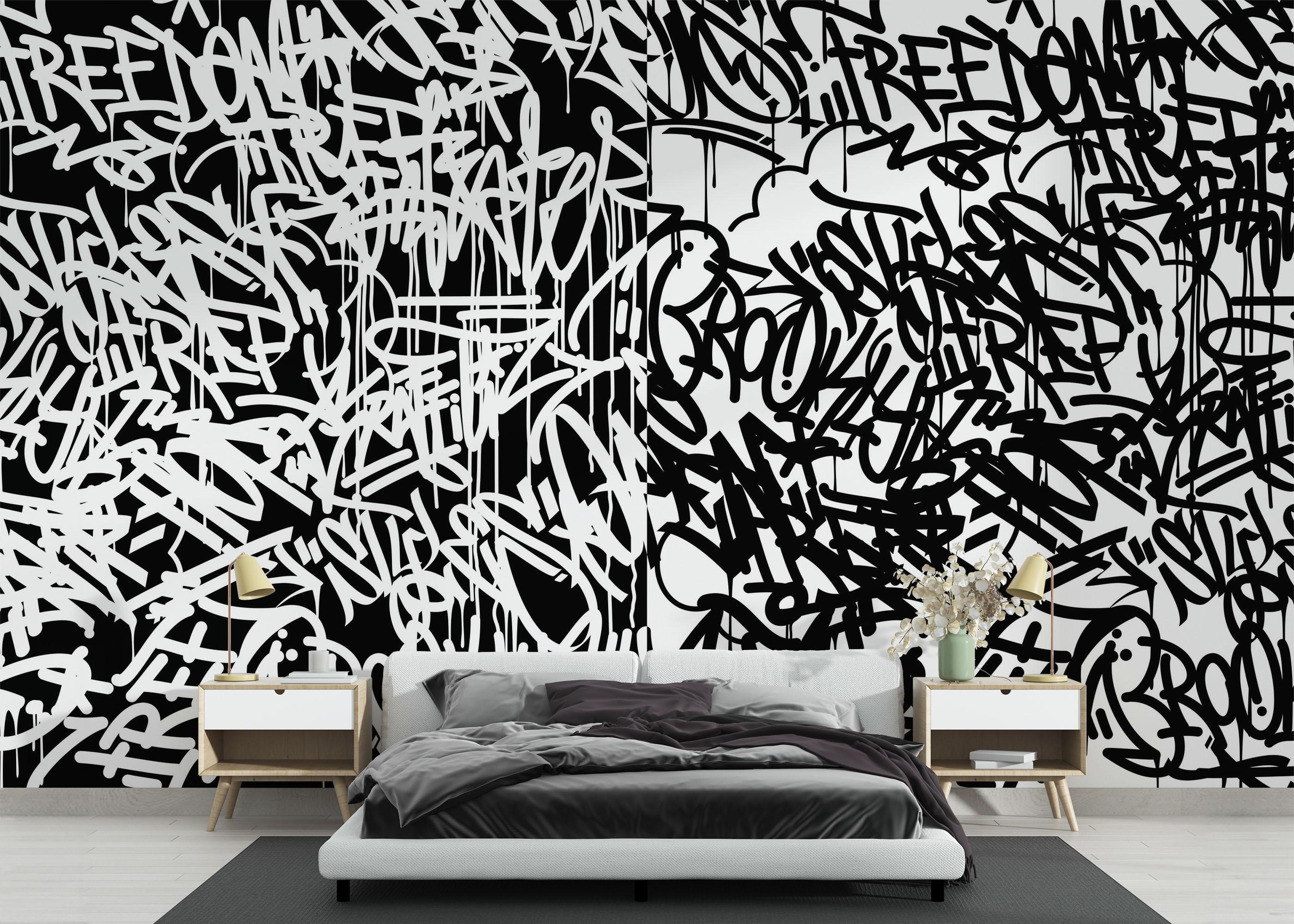 Fototapete Black White Graffiti mockup 3
