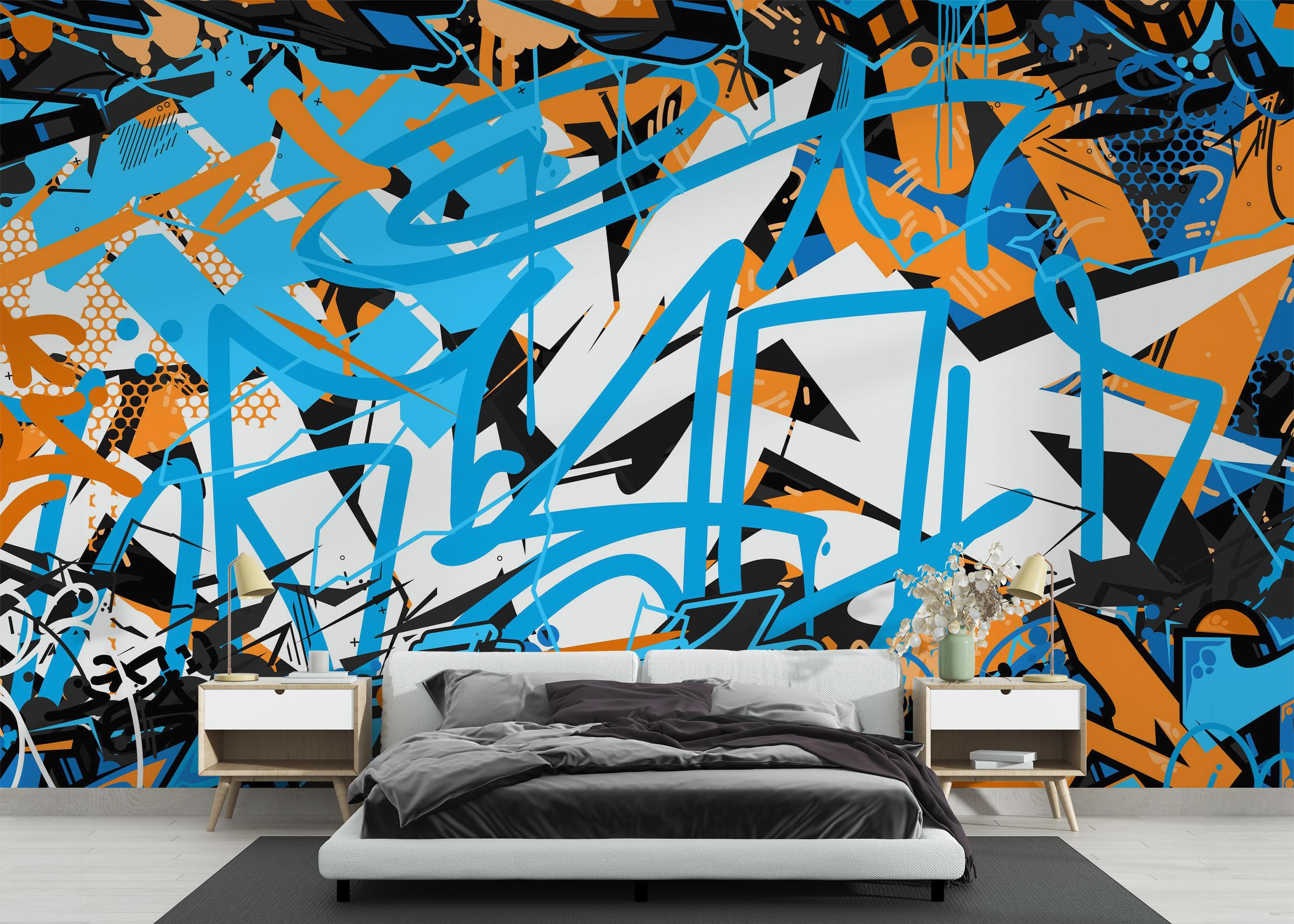 Fototapete Blue Graffiti Tag mockup 3