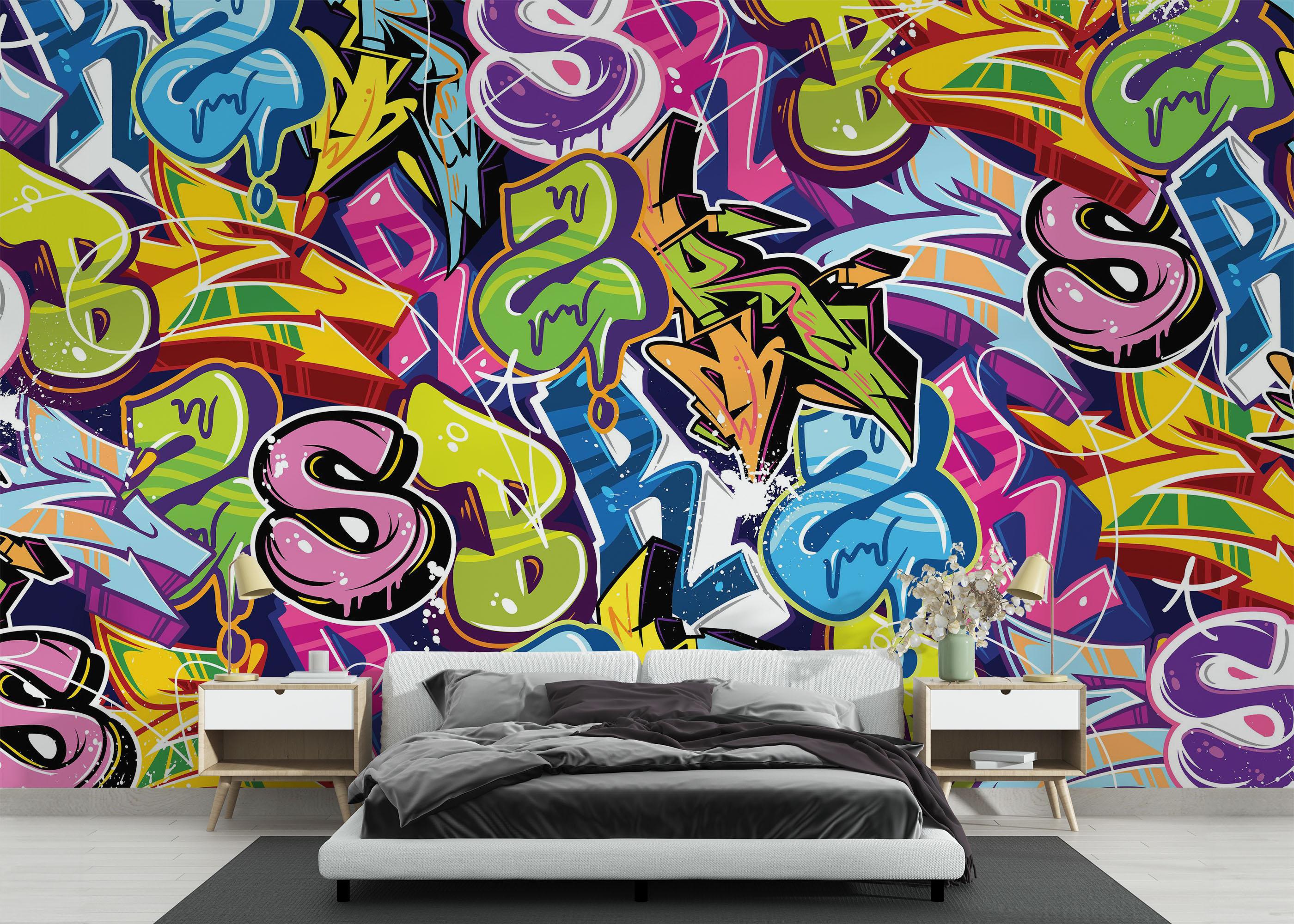 Fototapete Colorful Lettter Graffiti mockup 3