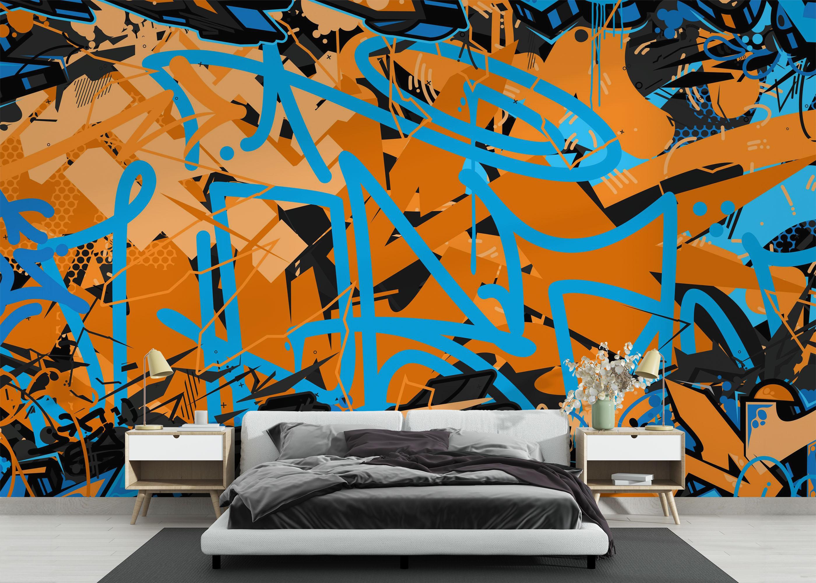Fototapete Dark Orange Graffiti mockup 3