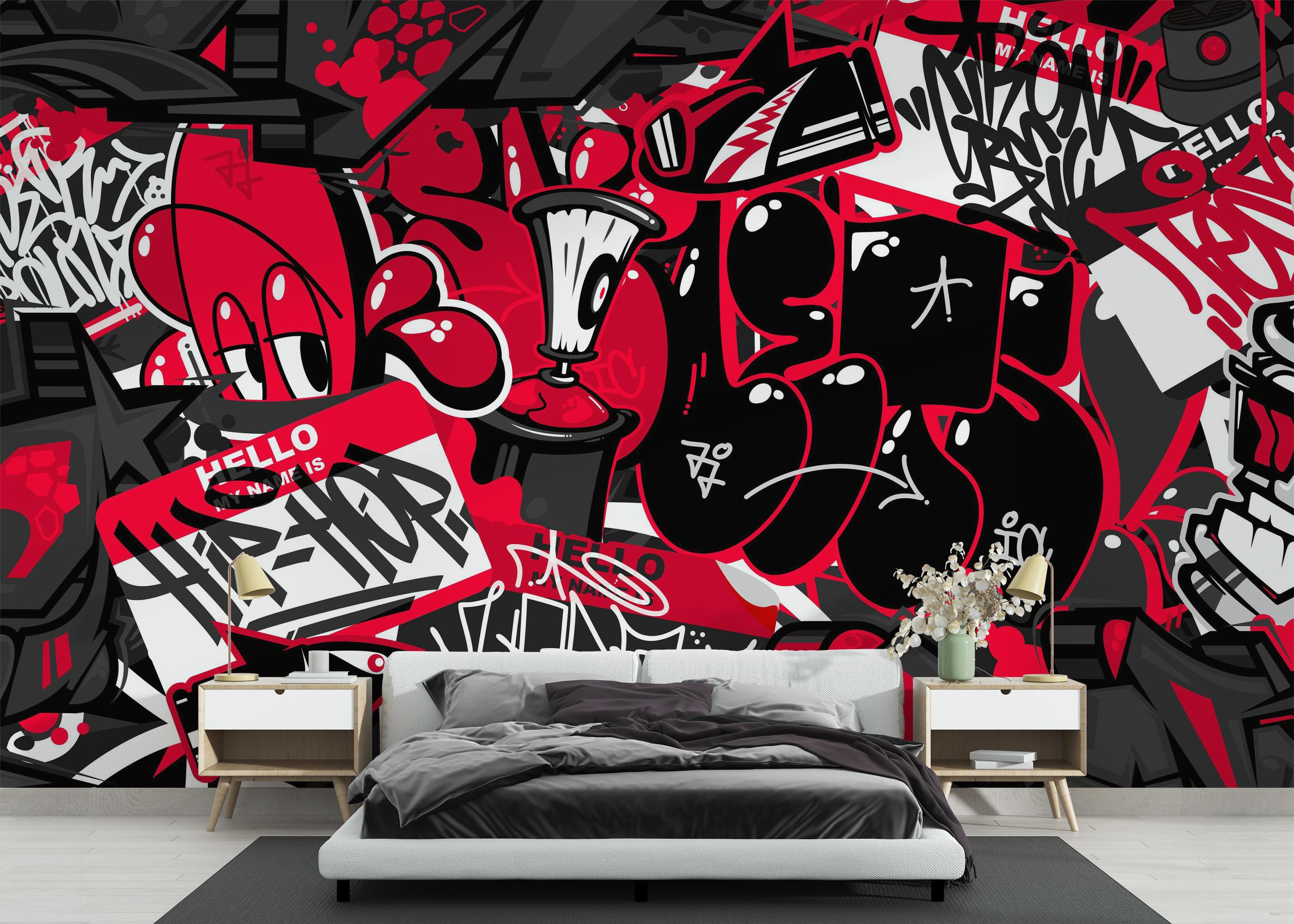 Fototapete Graffiti Black Red mockup 3