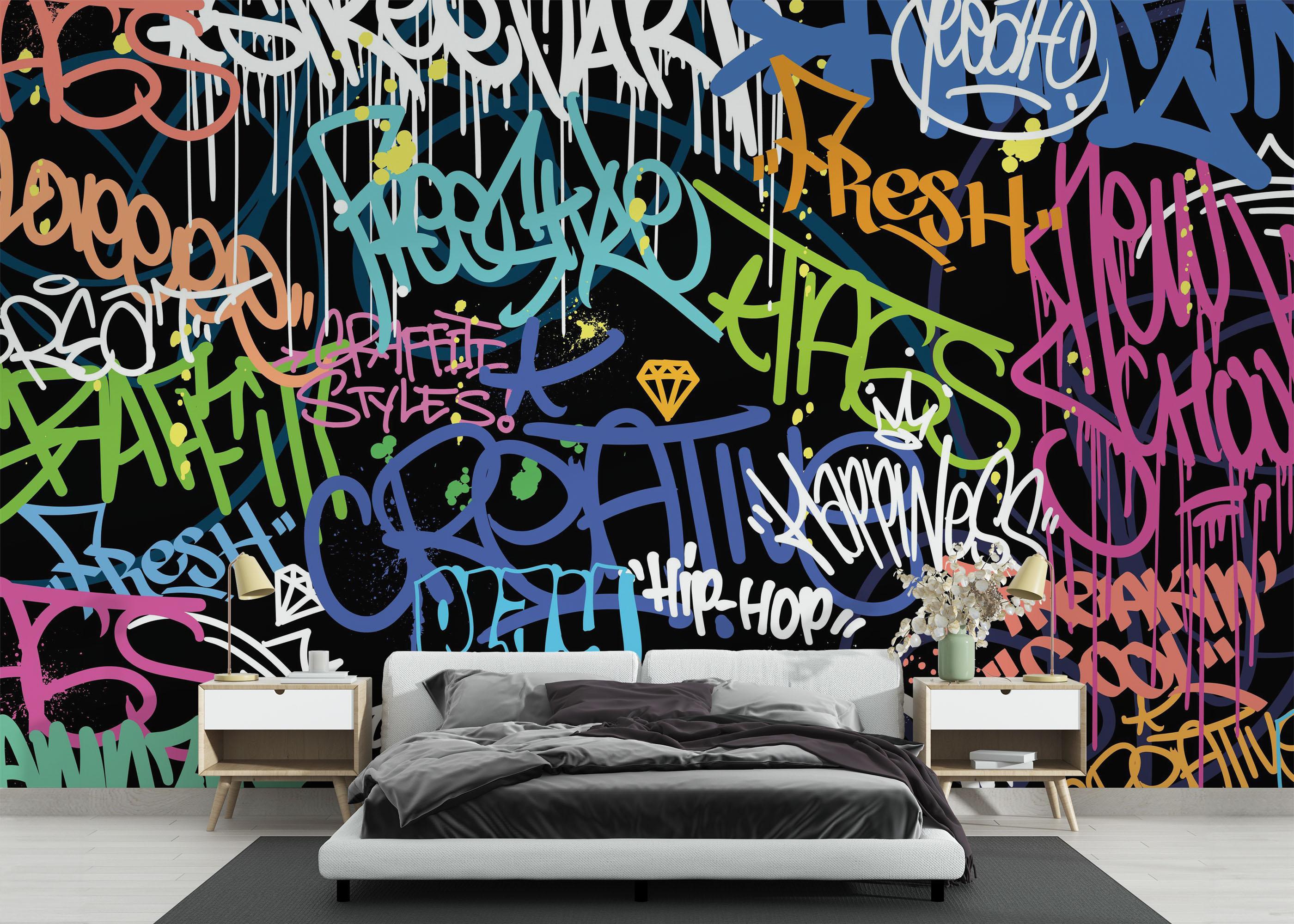 Fototapete Graffiti Color Tags mockup 3