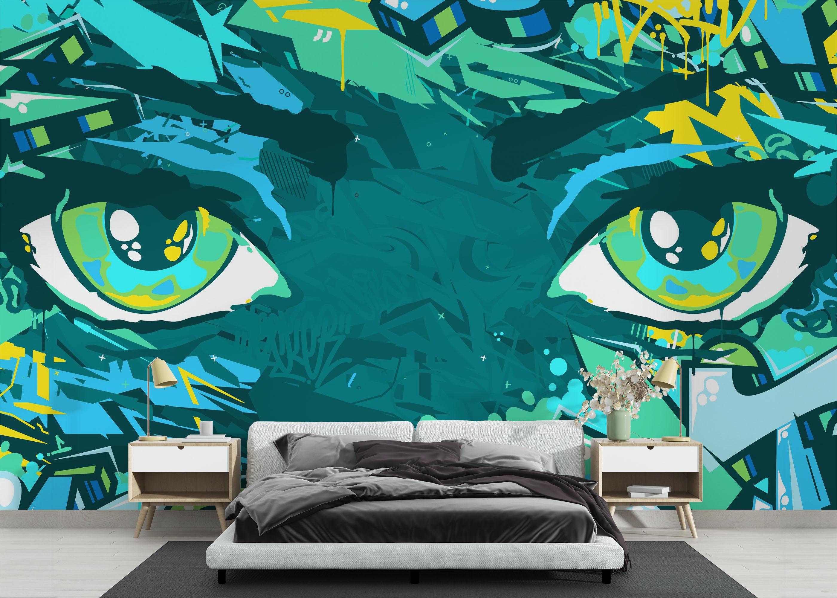 Fototapete Graffiti Green Eyes mockup 3