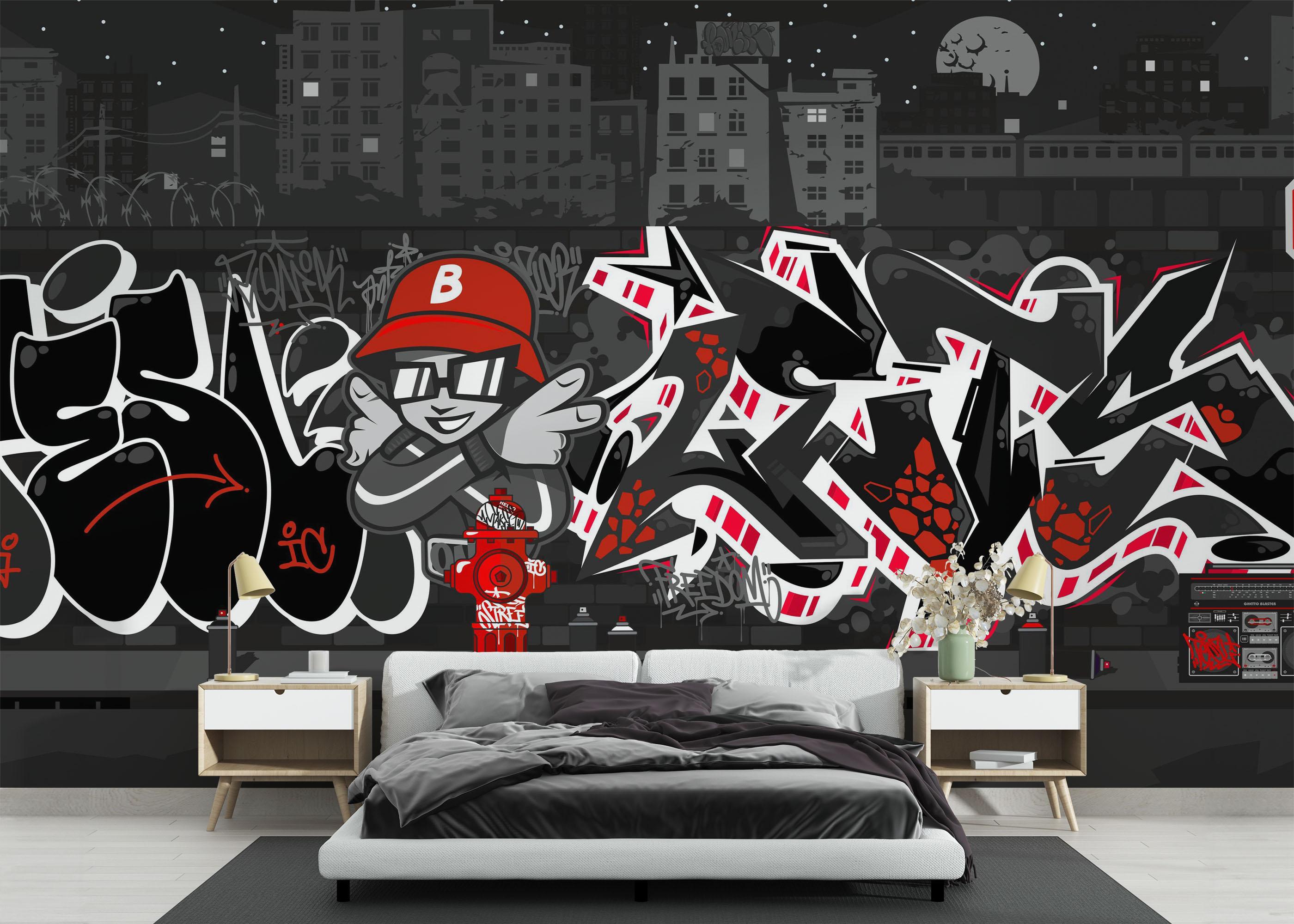 Fototapete Graffiti Grey Wall mockup 3